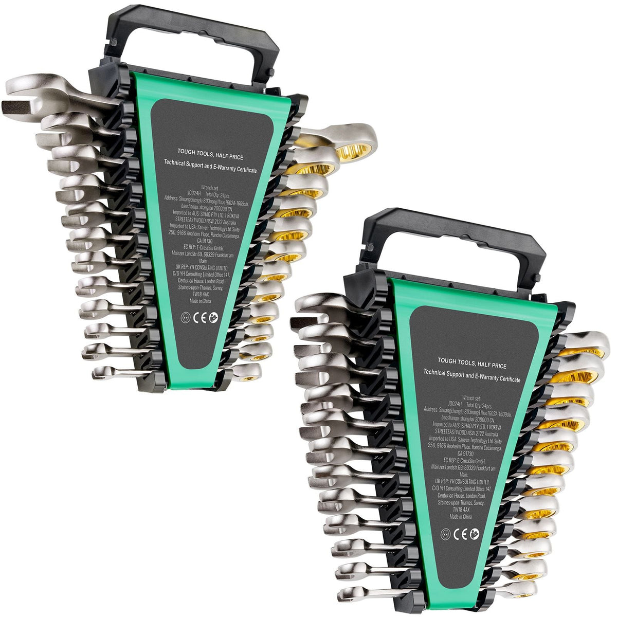 Combination Wrench Set, 24-Piece Ratcheting Wrench Set with Organizer Rack, Cr-V Steel Wrench Set SAE 1/4" to 7/8", Metric 8 mm to 19 mm, Ideal for General Household, Auto Repairs, Emergency