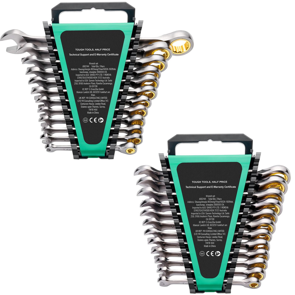 Combination Wrench Set, 24-Piece Ratcheting Wrench Set with Organizer Rack, Cr-V Steel Wrench Set SAE 1/4" to 7/8", Metric 8 mm to 19 mm, Ideal for General Household, Auto Repairs, Emergency