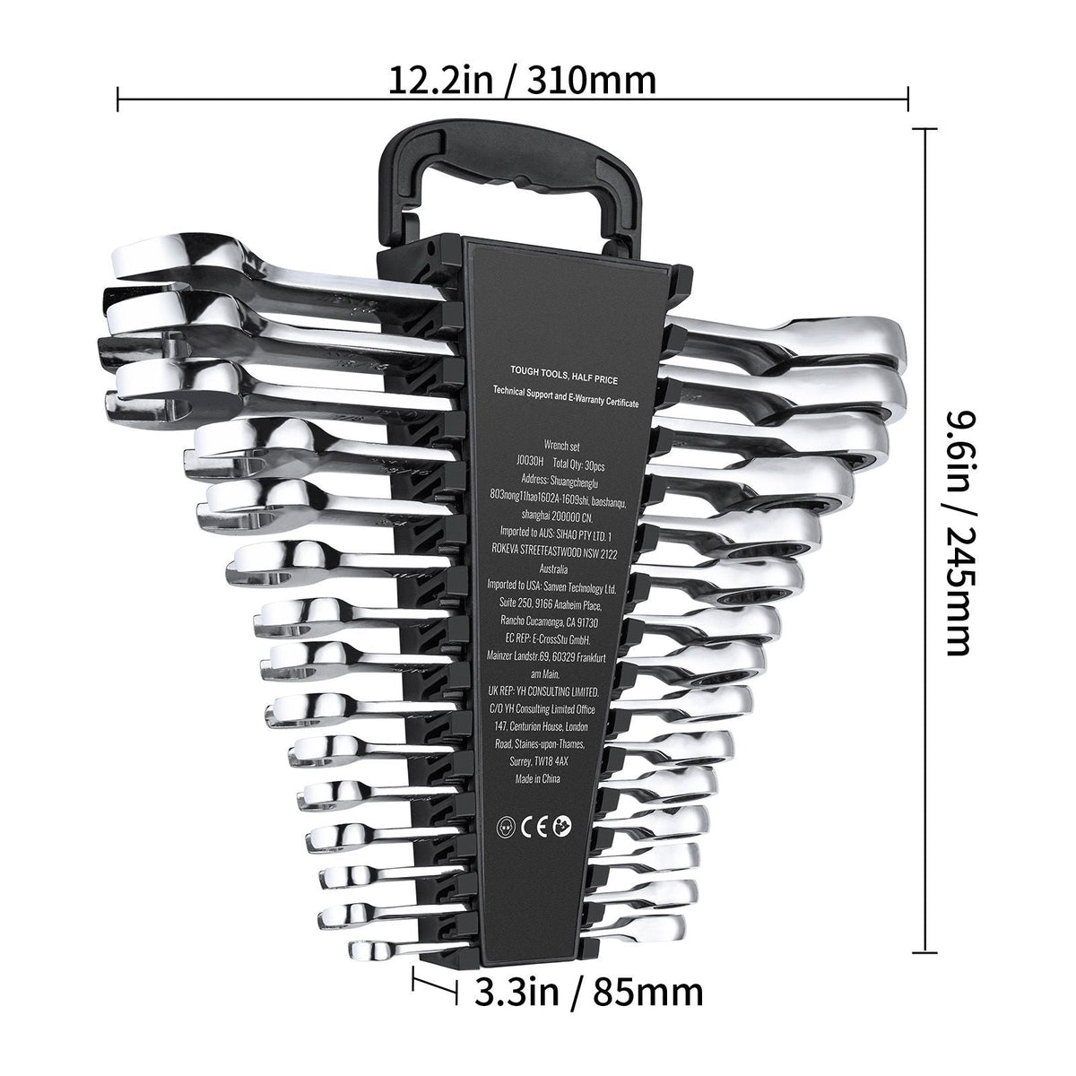 Combination Wrench Set, 30-Piece Ratcheting Wrench Set with Organizer Rack, Cr-V Steel Wrench Set SAE 1/4" to 1", Metric 8 mm to 24 mm, Ideal for General Household, Garage, Workshop, Emergency