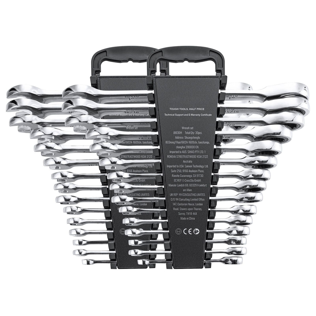 Combination Wrench Set, 30-Piece Ratcheting Wrench Set with Organizer Rack, Cr-V Steel Wrench Set SAE 1/4" to 1", Metric 8 mm to 24 mm, Ideal for General Household, Garage, Workshop, Emergency