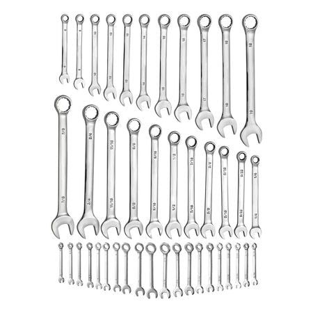 Combination Wrench Set, 42-Piece SAE and Metric, 12-Point Box End and 15° Angled Open End Combination Wrenches with Roll Up Pouch, Carbon Steel, for General Household and Automotive Repairs