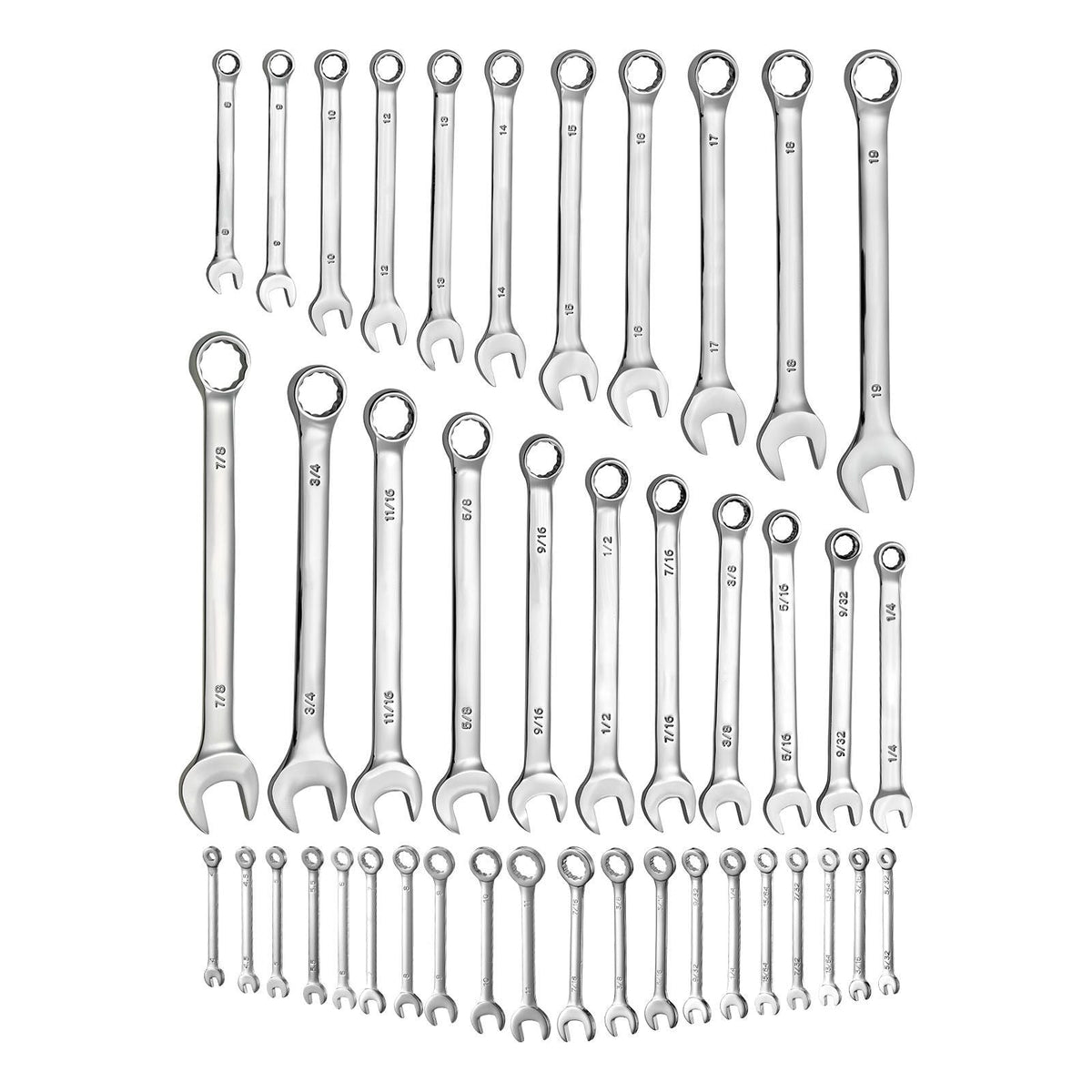 Combination Wrench Set, 42-Piece SAE and Metric, 12-Point Box End and 15° Angled Open End Combination Wrenches with Roll Up Pouch, Carbon Steel, for General Household and Automotive Repairs
