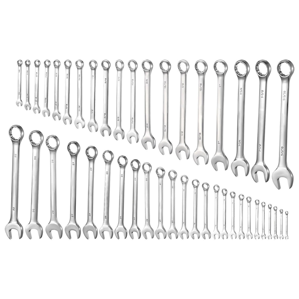 Combination Wrench Set, 44-Piece SAE and Metric, 12-Point Box End and 15° Angled Open End Combination Wrenches with Roll Up Pouch, Carbon Steel, for General Household and Automotive Repairs