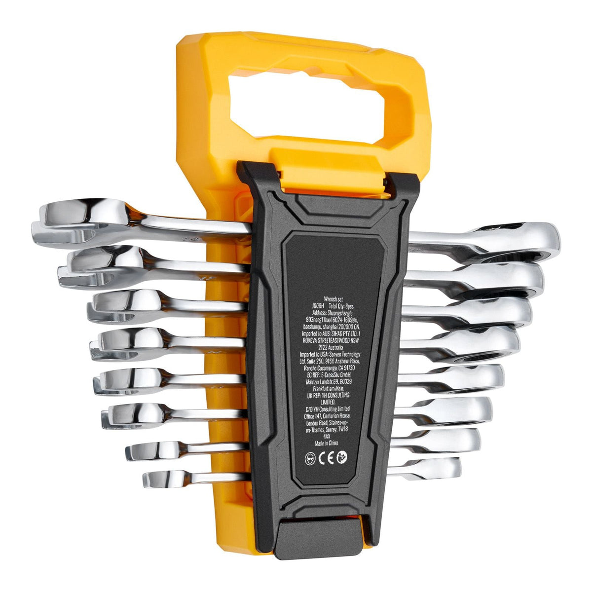 Combination Wrench Set, 8-Piece Ratcheting Wrench Set with Organizer Rack, Cr-V Steel Wrench Set Metric 8 mm to 19 mm, Ideal for General Household, Garage, Workshop, Auto Repairs, Emergency