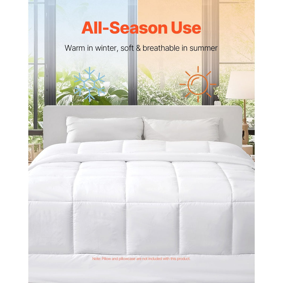Comforter Duvet Insert, 88 x 88 in, Queen Size Down Alternative Comforter, Quilted All Season Duvet with 4 Tabs, Soft & Machine Washable, Box Stitched Bedding for Home Hotel, Women/Men, White