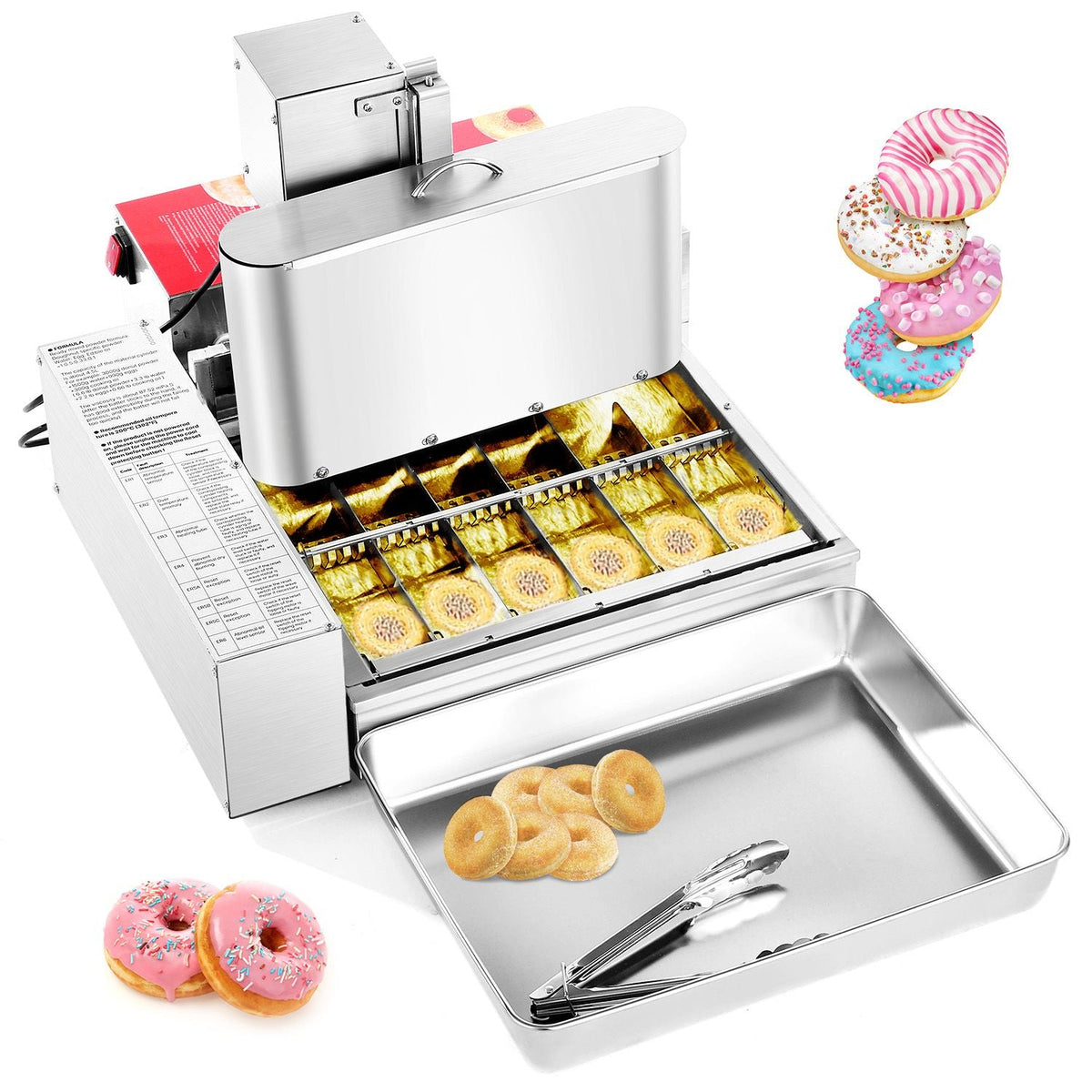 Commercial Automatic Donuts Machine, 6 Rows Donuts Making Equipment, 360 pcs/hour Electric High Power Doughnut Maker, Stainless Steel Frying Auto Fryer, with Intelligent Control