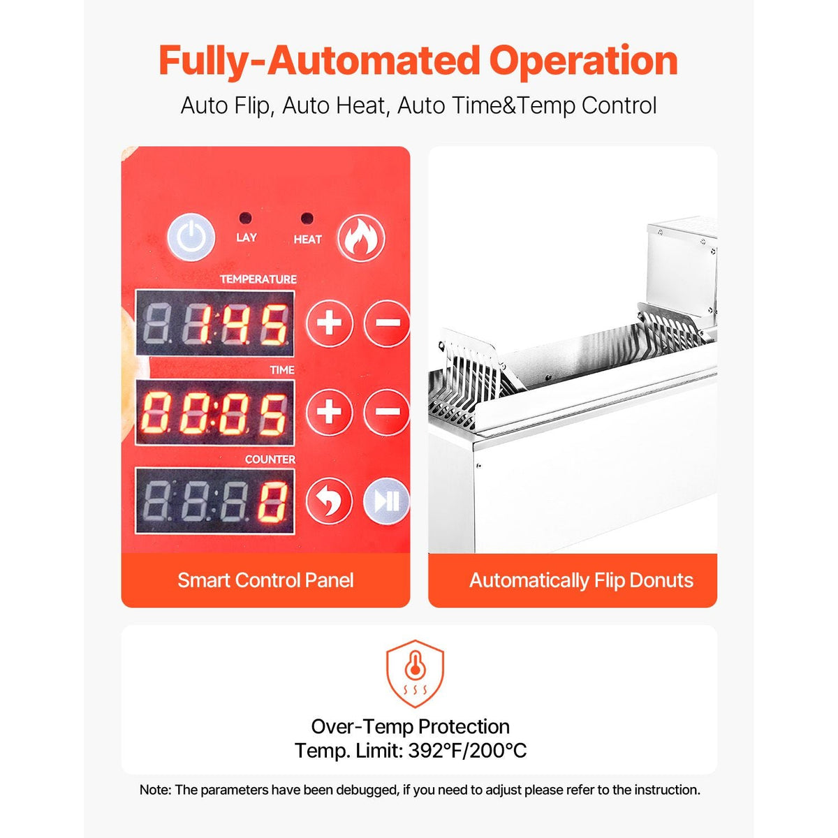 Commercial Automatic Donuts Machine, Single Row Donuts Making Equipment, 90 pcs/hour Electric High Power Doughnut Maker, Stainless Steel Frying Auto Fryer, with 3 Size Molds, Auto Counting