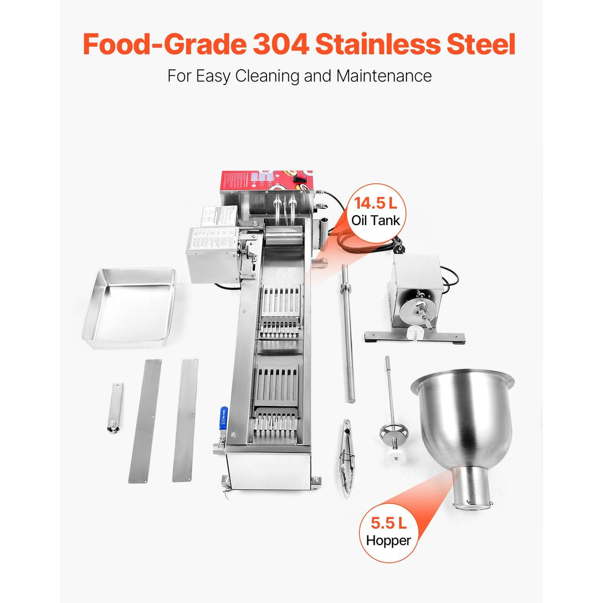 Commercial Automatic Donuts Machine, Single Row Donuts Making Equipment, 90 pcs/hour Electric High Power Doughnut Maker, Stainless Steel Frying Auto Fryer, with 3 Size Molds, Auto Counting