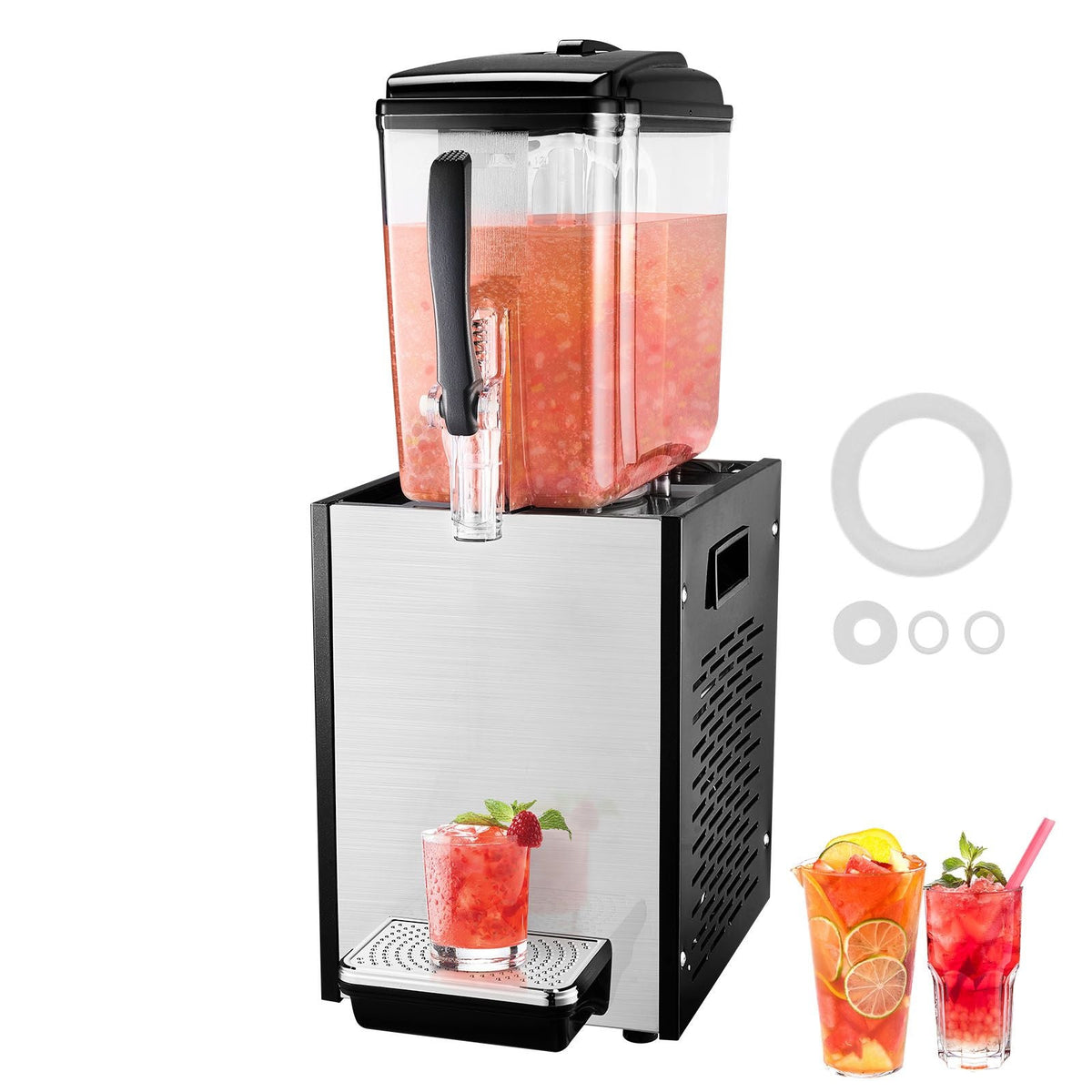 Commercial Beverage Dispenser, 12 L / 12.7 QT Juice Dispenser, 246W 304 Stainless Steel Food Grade Ice Tea Drink Machine with 45 Fahrenheit -54 Fahrenheit Cooling Temperature
