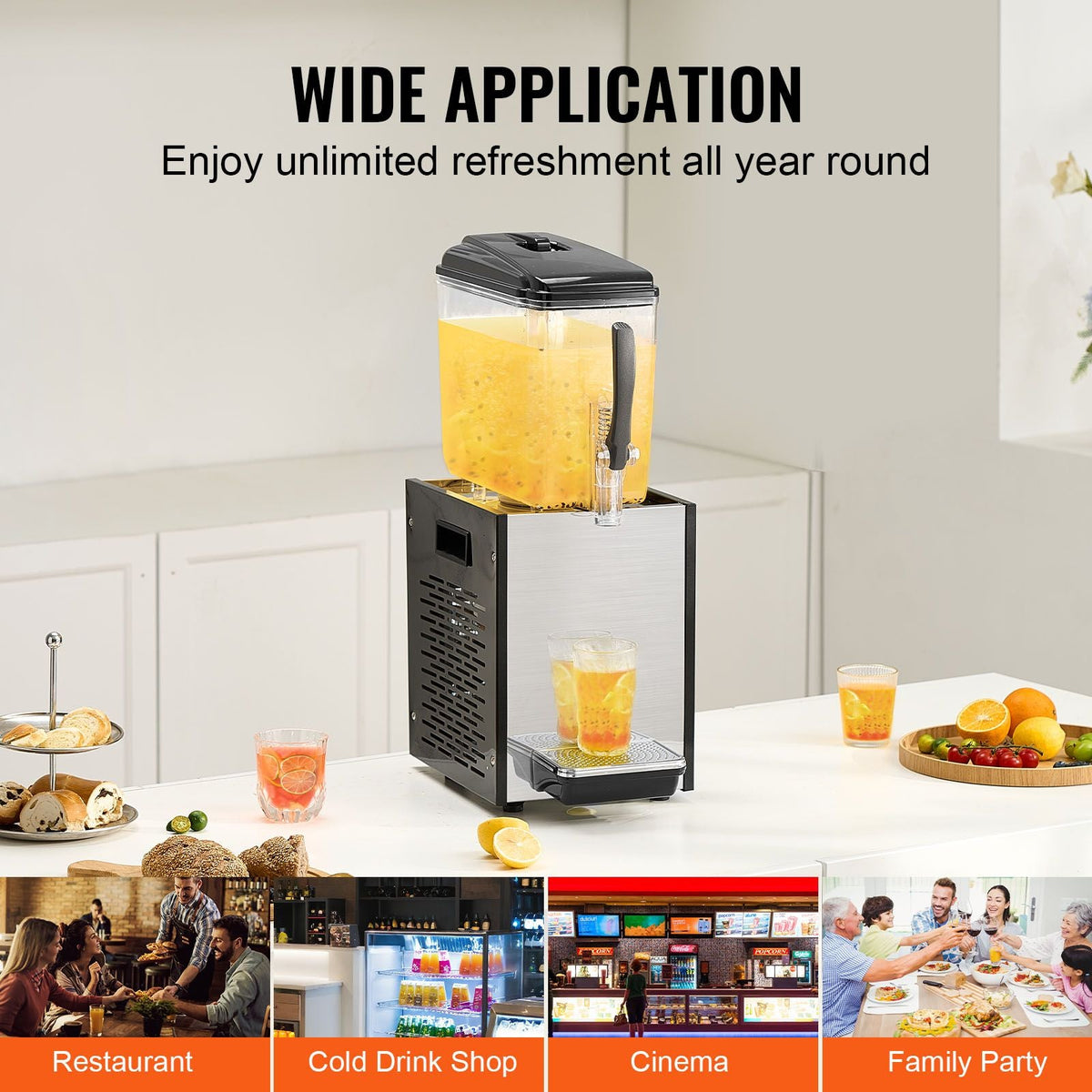 Commercial Beverage Dispenser, 12 L / 12.7 QT Juice Dispenser, 246W 304 Stainless Steel Food Grade Ice Tea Drink Machine with 45 Fahrenheit -54 Fahrenheit Cooling Temperature