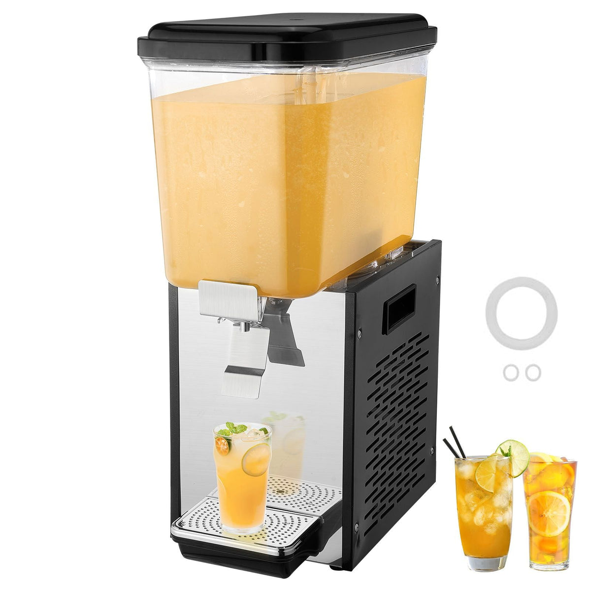 Commercial Beverage Dispenser, 18 L / 19 QT Juice Dispenser, 300W 304 Stainless Steel Food Grade Ice Tea Drink Machine with 45 Fahrenheit -54 Fahrenheit Cooling Temperature