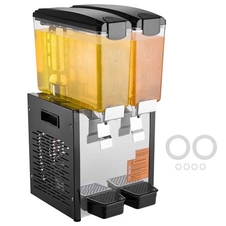 Commercial Beverage Dispenser, 2 Tanks 10 L / 10.6 QT Per Tank Juice Dispenser, 270W Stainless Steel Ice Tea Drink Machine with 45 Fahrenheit -54 Fahrenheit Cooling Temperature