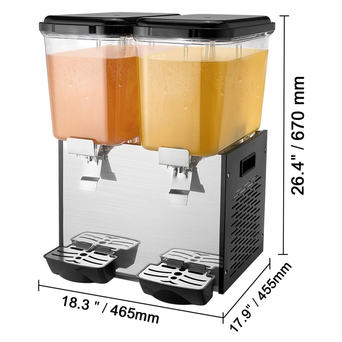 Commercial Beverage Dispenser, 2 Tanks 18 L / 19 QT Per Tank Juice Dispenser, 370W Stainless Steel Ice Tea Drink Machine with 45 Fahrenheit -54 Fahrenheit Cooling Temperature