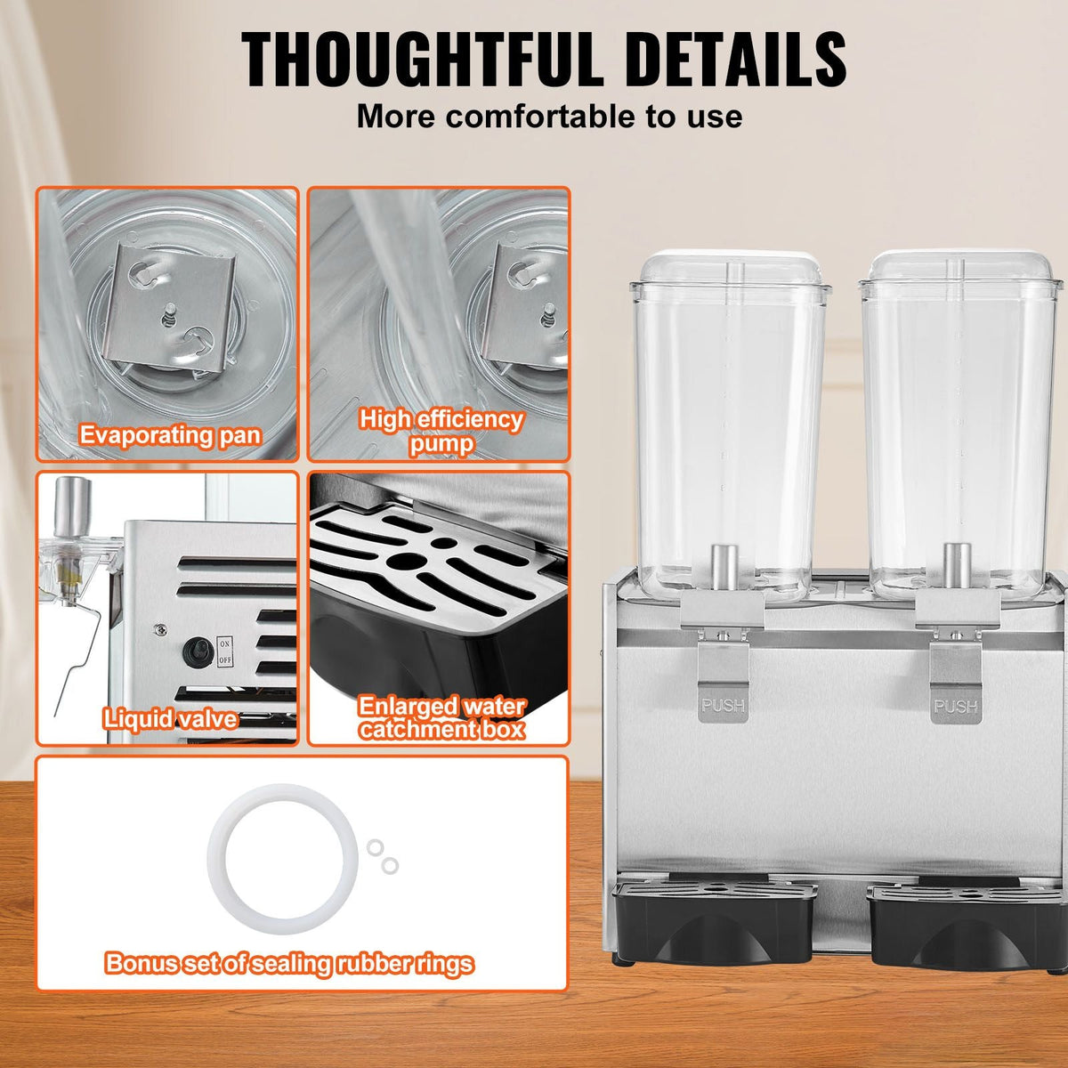 Commercial Beverage Dispenser, 20.4 Qt 18L 2 Tanks Ice Tea Drink Machine, 590W 304 Stainless Steel Juice Dispenser with 41-53.6 F Thermostat Controller, for Cold Drink Restaurant Hotel Party