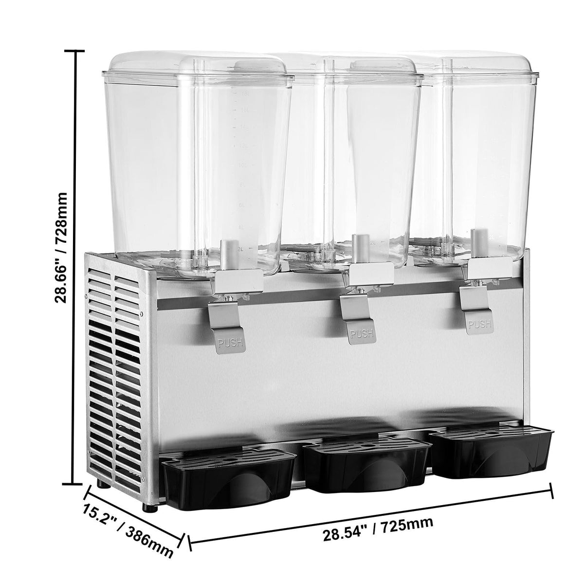 Commercial Beverage Dispenser, 20.4 Qt 18L 3 Tanks Ice Tea Drink Machine, 680W 304 Stainless Steel Juice Dispenser with 41-53.6Fahrenheit Thermostat Controller, for Cold Drink Restaurant Hotel