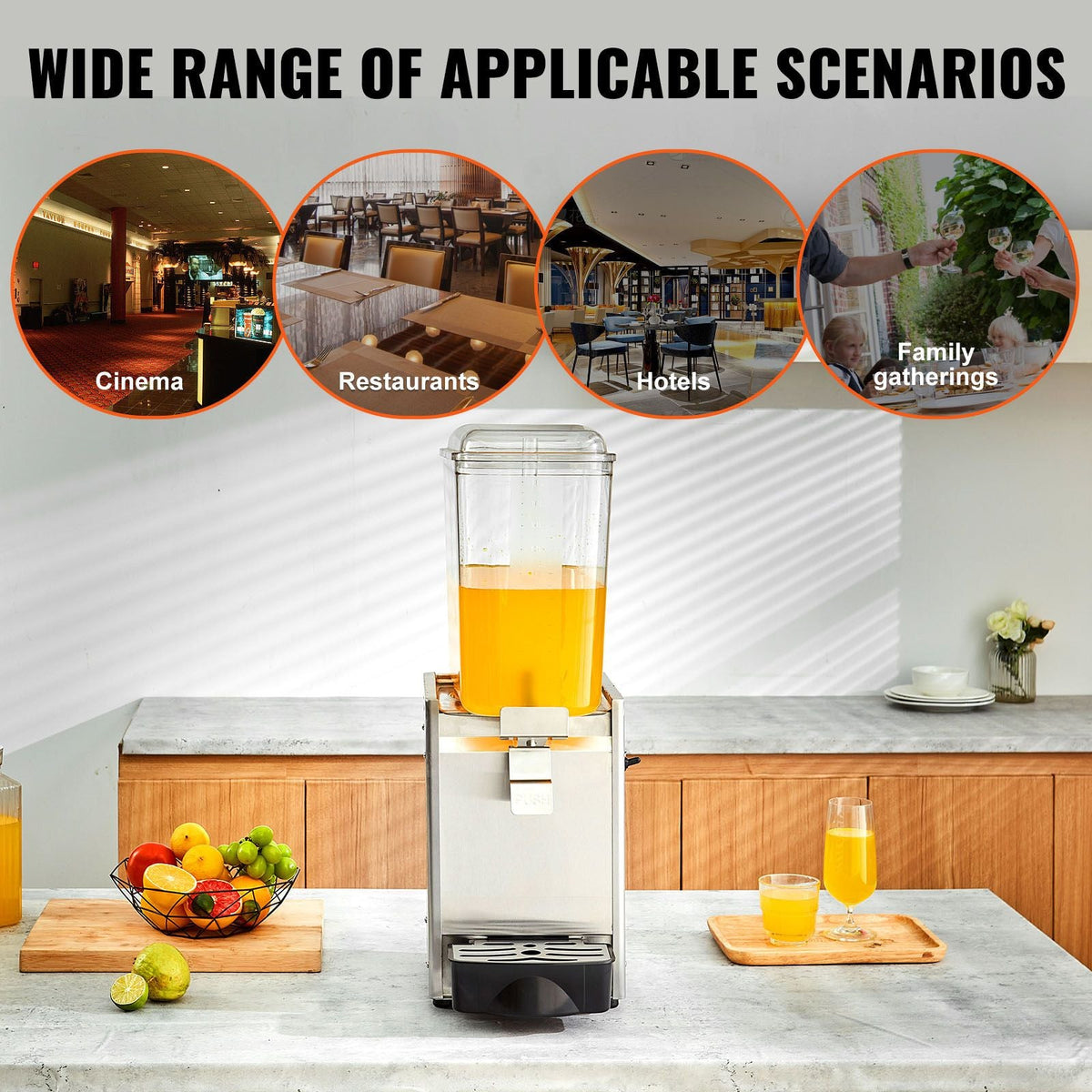Commercial Beverage Dispenser, 20.4 Qt 18L Single Tank Ice Tea Drink Machine, 325W 304 Stainless Steel Juice Dispenser with 41-53.6 F Thermostat Controller, for Cold Drink Restaurant Hotel Party