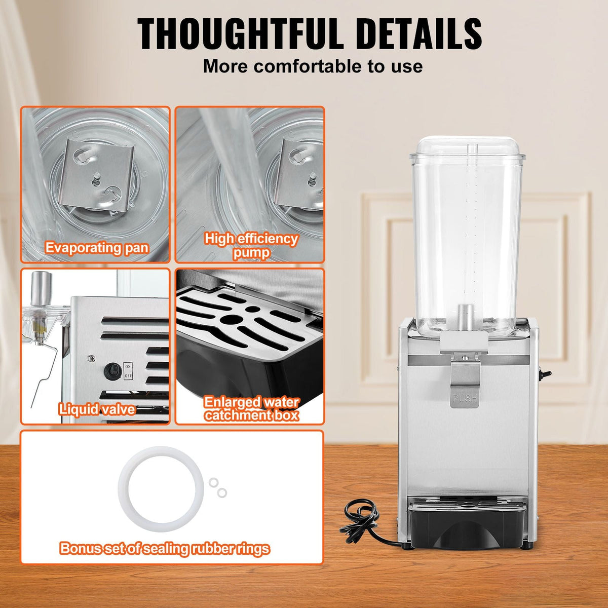 Commercial Beverage Dispenser, 20.4 Qt 18L Single Tank Ice Tea Drink Machine, 325W 304 Stainless Steel Juice Dispenser with 41-53.6 F Thermostat Controller, for Cold Drink Restaurant Hotel Party