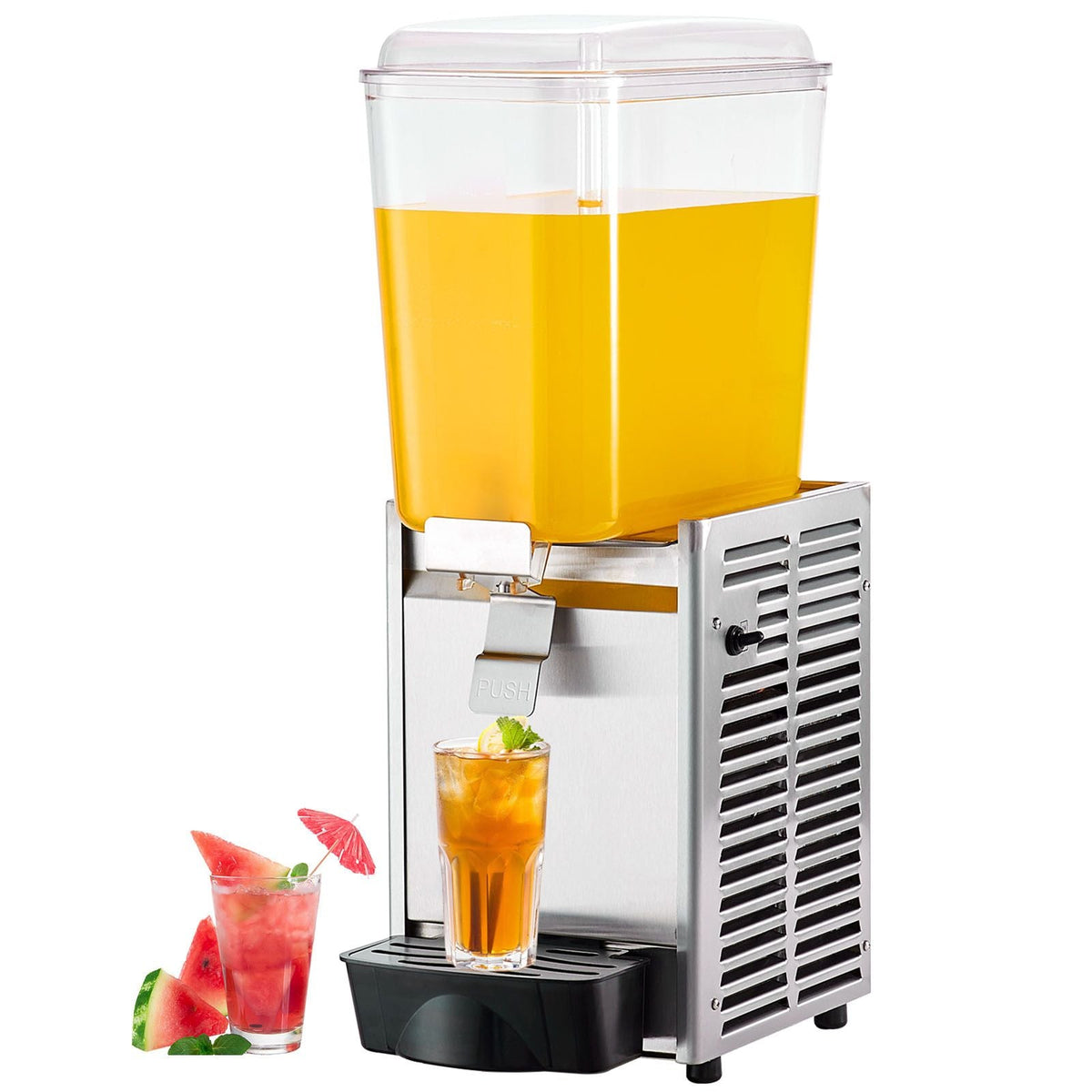 Commercial Beverage Dispenser, 20.4 Qt 18L Single Tank Ice Tea Drink Machine, 325W 304 Stainless Steel Juice Dispenser with 41-53.6 F Thermostat Controller, for Cold Drink Restaurant Hotel Party
