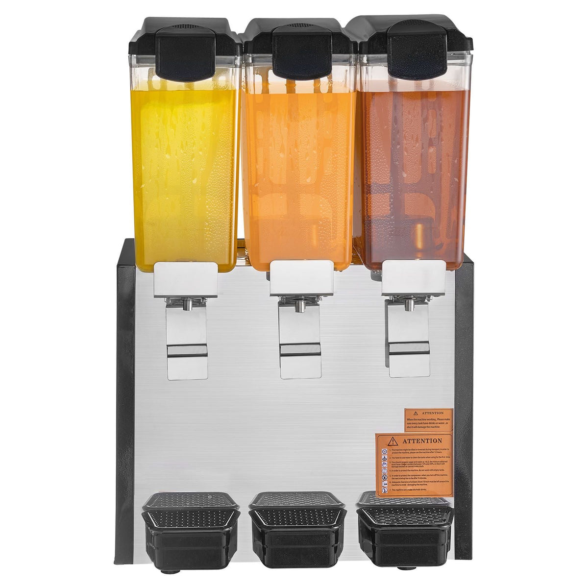 Commercial Beverage Dispenser, 3 Tanks 10 L / 10.6 QT Per Tank Juice Dispenser, 440W Stainless Steel Ice Tea Drink Machine with 45 Fahrenheit -54 Fahrenheit Cooling Temperature