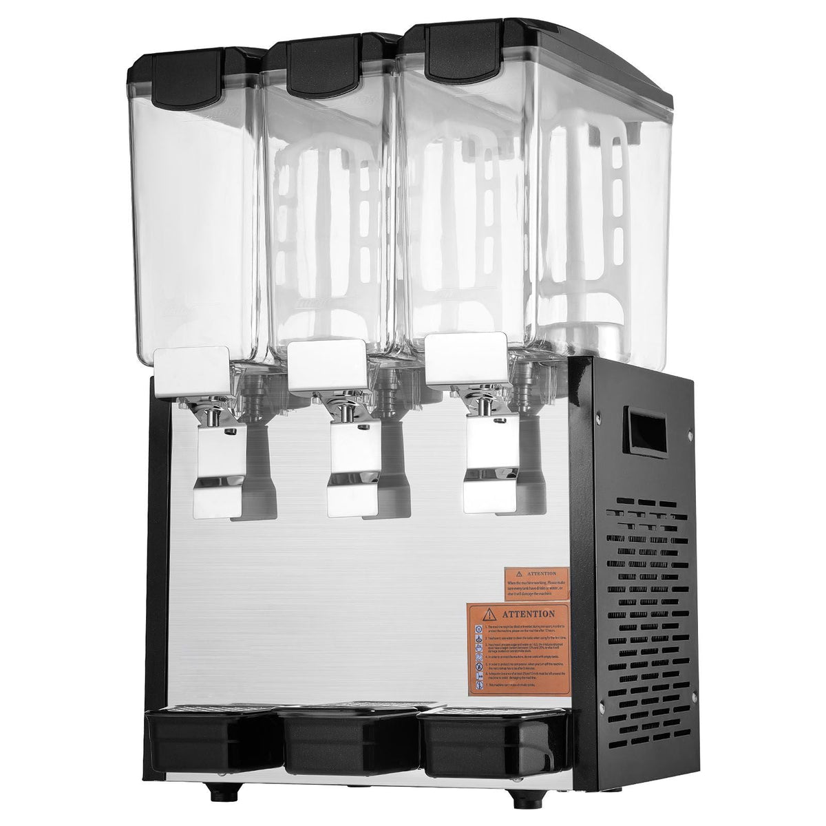 Commercial Beverage Dispenser, 3 Tanks 10 L / 10.6 QT Per Tank Juice Dispenser, 440W Stainless Steel Ice Tea Drink Machine with 45 Fahrenheit -54 Fahrenheit Cooling Temperature