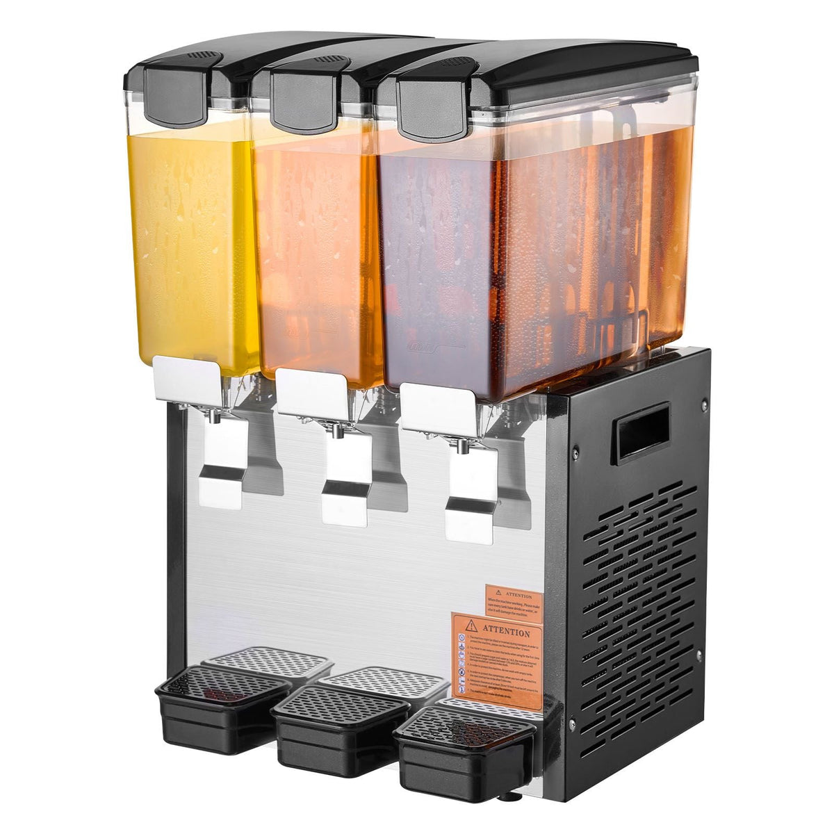 Commercial Beverage Dispenser, 3 Tanks 10 L / 10.6 QT Per Tank Juice Dispenser, 440W Stainless Steel Ice Tea Drink Machine with 45 Fahrenheit -54 Fahrenheit Cooling Temperature