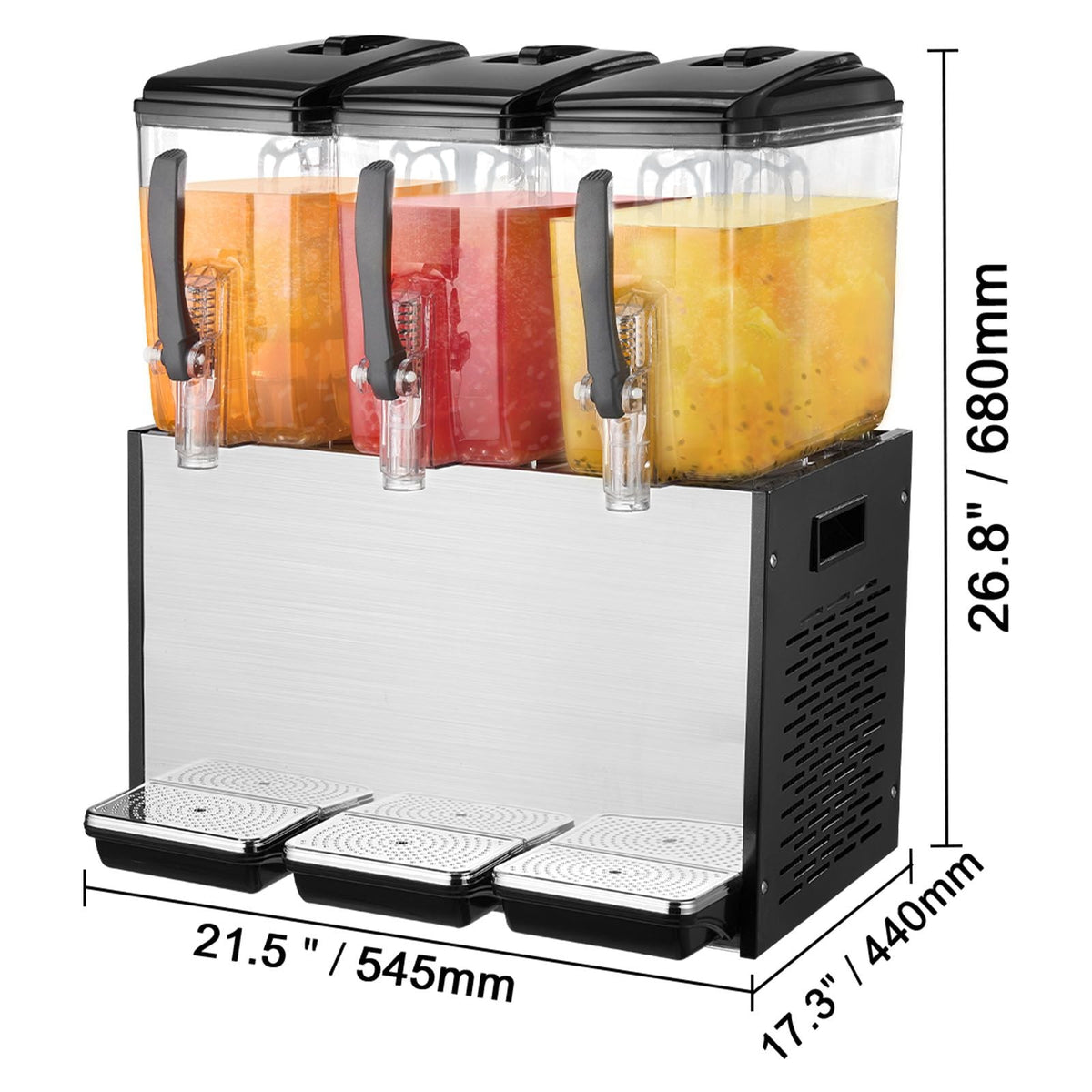 Commercial Beverage Dispenser, 3 Tanks 12 L / 12.7 QT Per Tank Juice Dispenser, 370W Stainless Steel Ice Tea Drink Machine with 45 Fahrenheit -54 Fahrenheit Cooling Temperature
