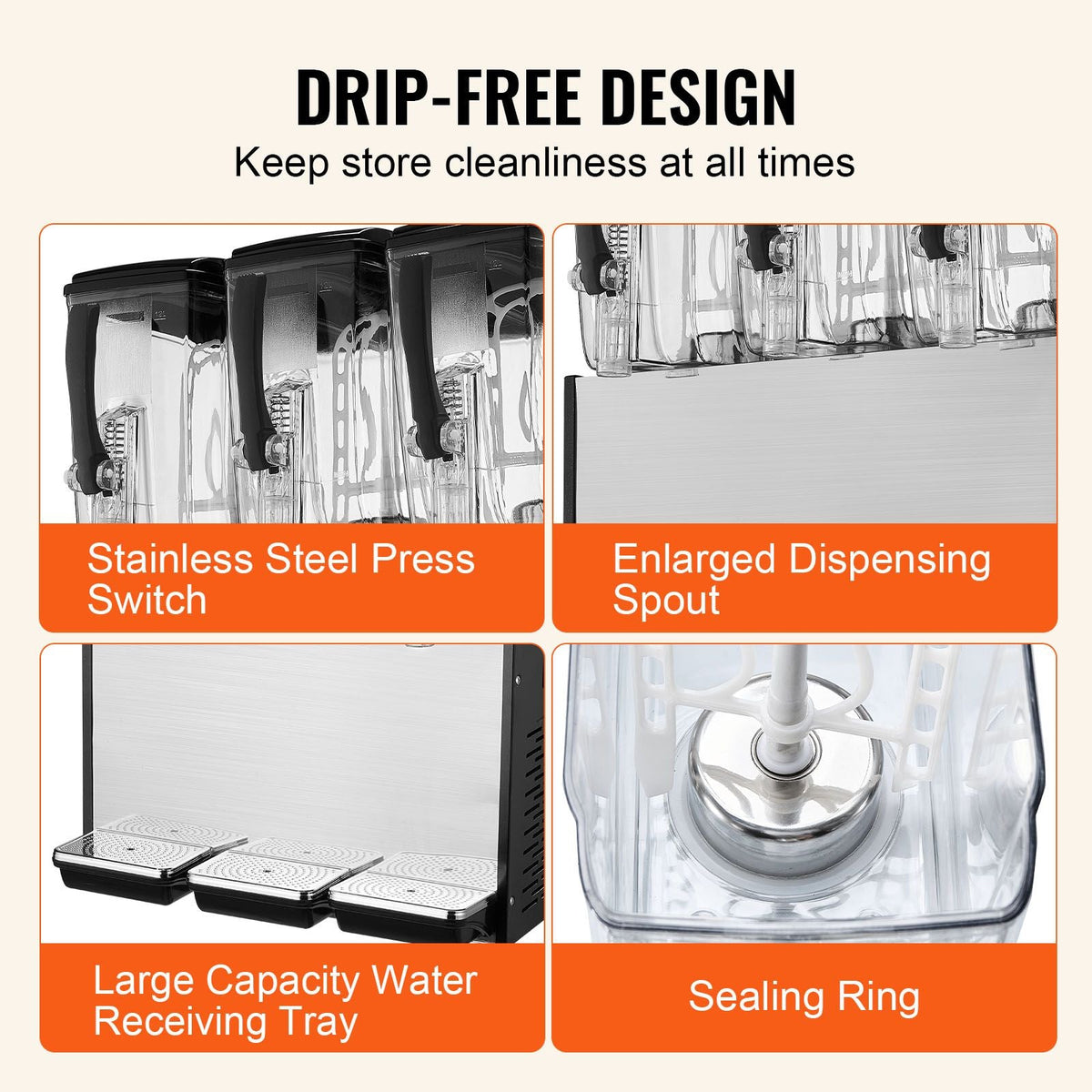 Commercial Beverage Dispenser, 3 Tanks 12 L / 12.7 QT Per Tank Juice Dispenser, 370W Stainless Steel Ice Tea Drink Machine with 45 Fahrenheit -54 Fahrenheit Cooling Temperature