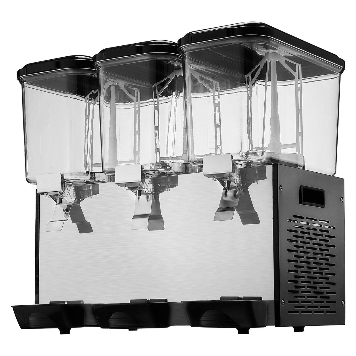 Commercial Beverage Dispenser, 3 Tanks 18 L / 19 QT Per Tank Juice Dispenser, 512W Stainless Steel Ice Tea Drink Machine with 45 Fahrenheit -54 Fahrenheit Cooling Temperature