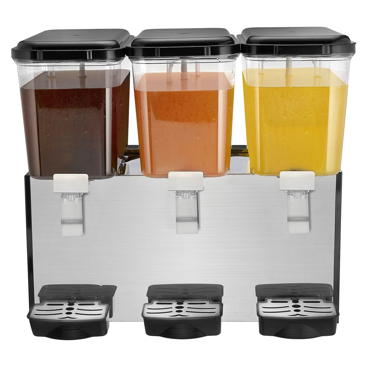 Commercial Beverage Dispenser, 3 Tanks 18 L / 19 QT Per Tank Juice Dispenser, 512W Stainless Steel Ice Tea Drink Machine with 45 Fahrenheit -54 Fahrenheit Cooling Temperature