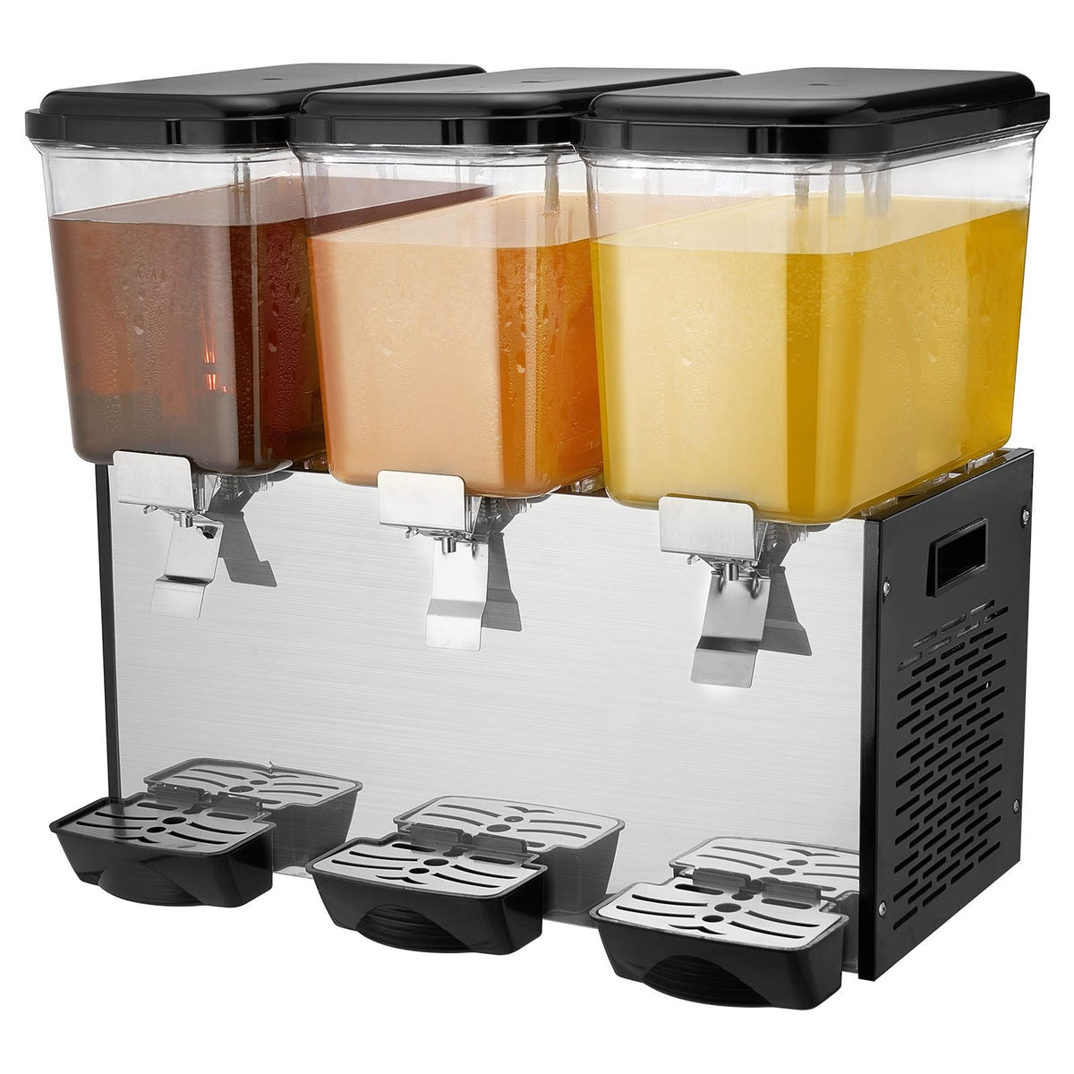 Commercial Beverage Dispenser, 3 Tanks 18 L / 19 QT Per Tank Juice Dispenser, 512W Stainless Steel Ice Tea Drink Machine with 45 Fahrenheit -54 Fahrenheit Cooling Temperature