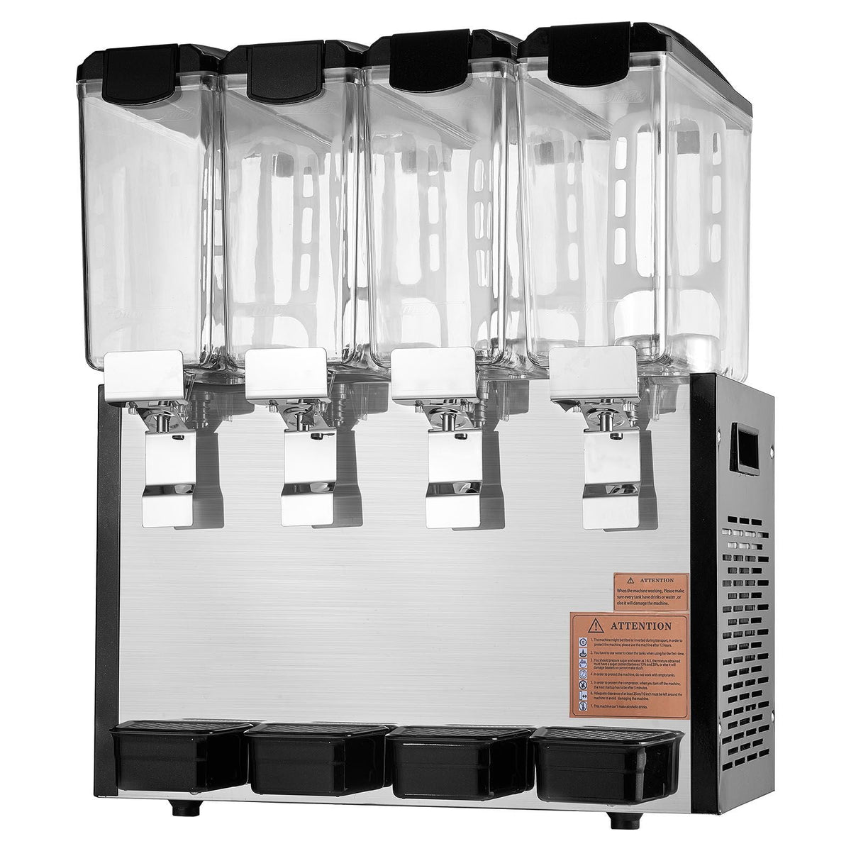 Commercial Beverage Dispenser, 4 Tanks 10 L / 10.6 QT Per Tank Juice Dispenser, 430W Stainless Steel Ice Tea Drink Machine with 45 Fahrenheit -54 Fahrenheit Cooling Temperature