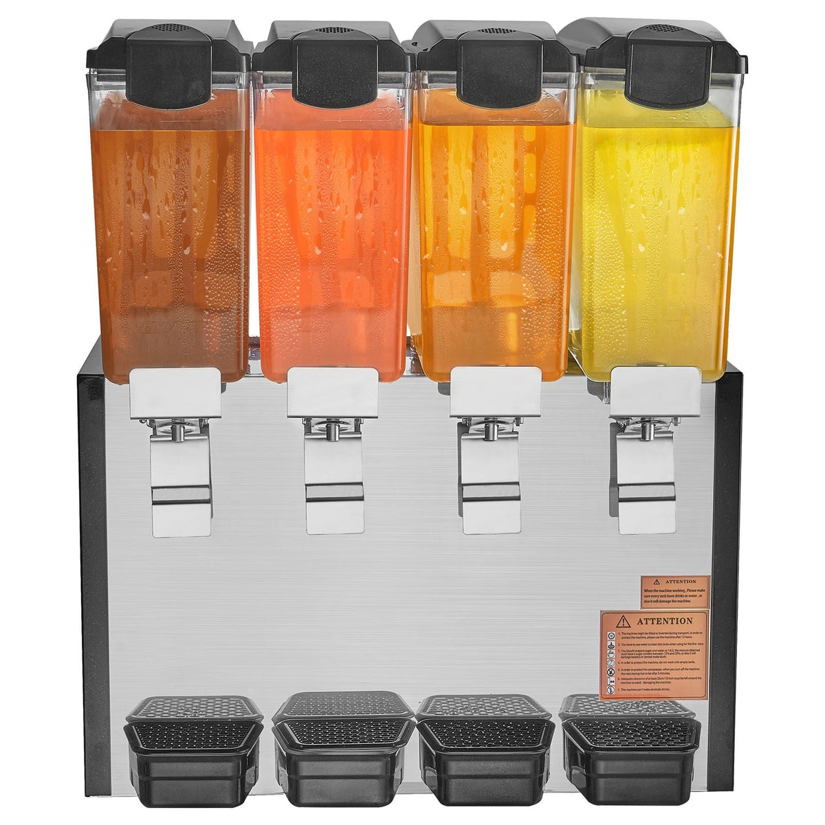 Commercial Beverage Dispenser, 4 Tanks 10 L / 10.6 QT Per Tank Juice Dispenser, 430W Stainless Steel Ice Tea Drink Machine with 45 Fahrenheit -54 Fahrenheit Cooling Temperature