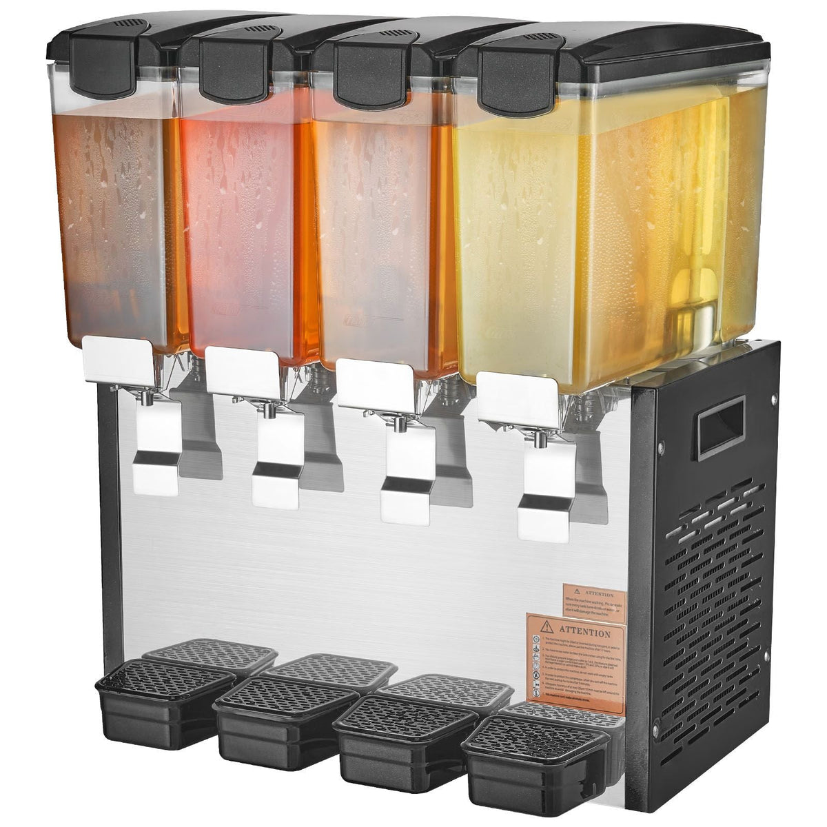 Commercial Beverage Dispenser, 4 Tanks 10 L / 10.6 QT Per Tank Juice Dispenser, 430W Stainless Steel Ice Tea Drink Machine with 45 Fahrenheit -54 Fahrenheit Cooling Temperature