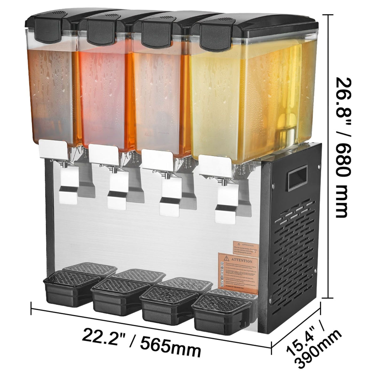 Commercial Beverage Dispenser, 4 Tanks 10 L / 10.6 QT Per Tank Juice Dispenser, 430W Stainless Steel Ice Tea Drink Machine with 45 Fahrenheit -54 Fahrenheit Cooling Temperature