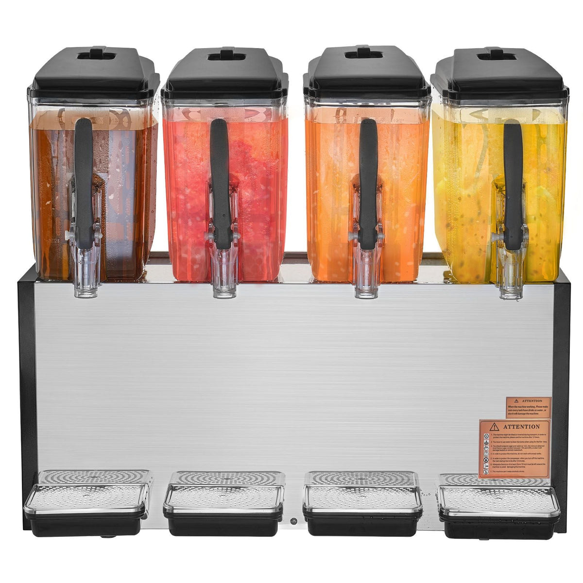 Commercial Beverage Dispenser, 4 Tanks 12 L / 12.7 QT Per Tank Juice Dispenser, 510W Stainless Steel Ice Tea Drink Machine with 45 Fahrenheit -54 Fahrenheit Cooling Temperature