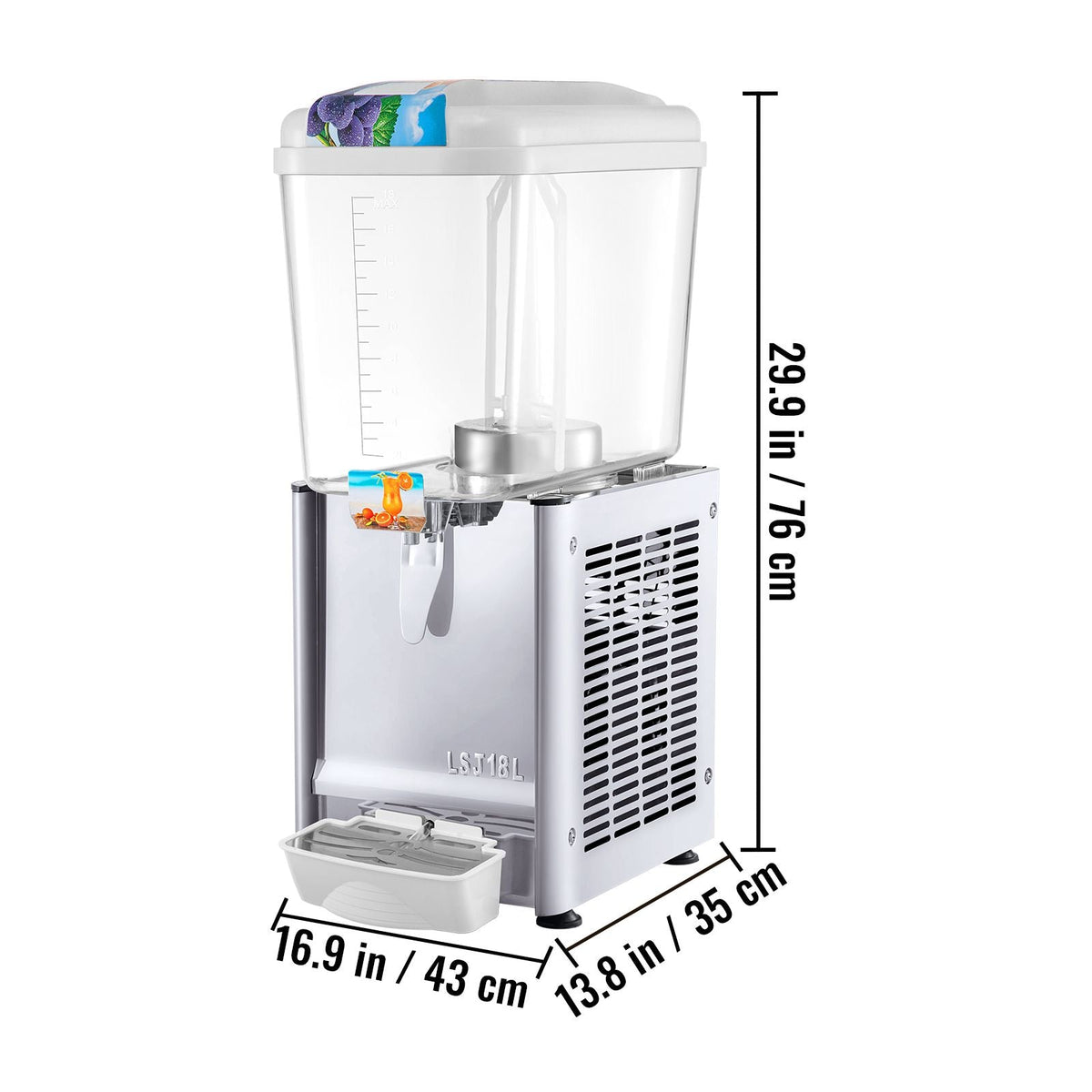Commercial Beverage Dispenser, 4.8 Gallon 1 Tank Cold Beverage Dispenser, 200W Food Grade Material Stainless Steel Commercial Juice Dispenser With Thermostat Controller for Cold Drink