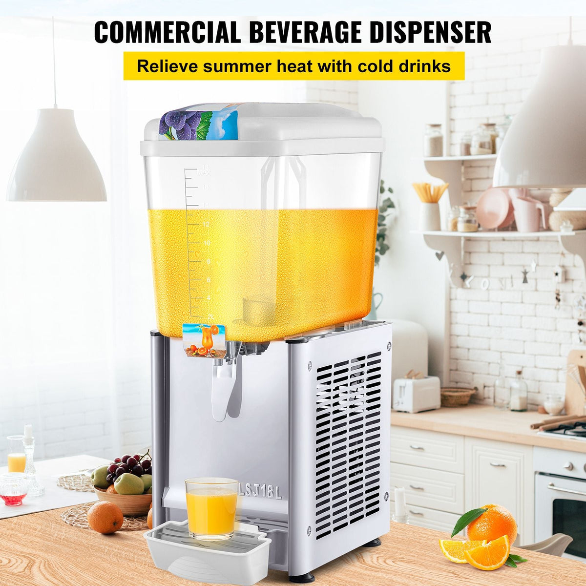 Commercial Beverage Dispenser, 4.8 Gallon 1 Tank Cold Beverage Dispenser, 200W Food Grade Material Stainless Steel Commercial Juice Dispenser With Thermostat Controller for Cold Drink