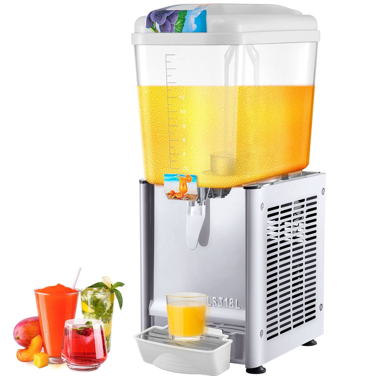 Commercial Beverage Dispenser, 4.8 Gallon 1 Tank Cold Beverage Dispenser, 200W Food Grade Material Stainless Steel Commercial Juice Dispenser With Thermostat Controller for Cold Drink