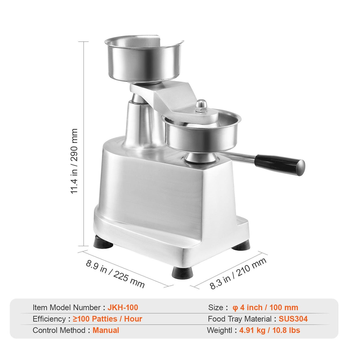 Commercial Burger Patty Maker, 100mm/4inch Hamburger Beef Patty Maker, Heavy Duty Food-Grade Stainless Steel Bowl Burger Press Machine, Kitchen Meat Forming Processor with 1000 Pcs Patty Papers