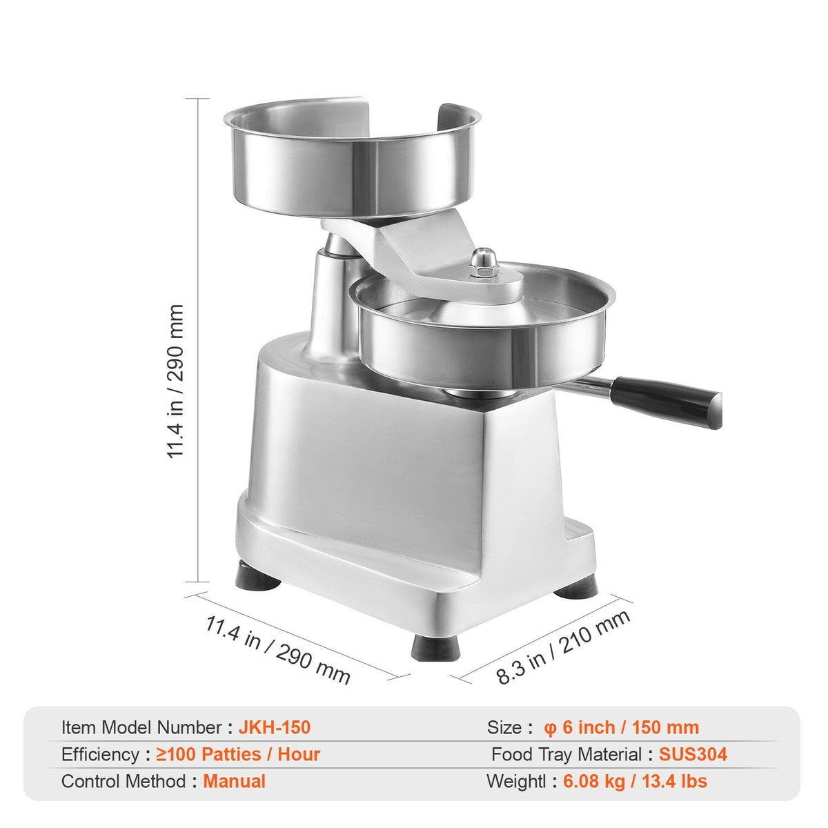 Commercial Burger Patty Maker, 150mm/6inch Hamburger Beef Patty Maker, Heavy Duty Food-Grade Stainless Steel Bowl Burger Press Machine, Kitchen Meat Forming Processor with 1000 Pcs Patty Papers