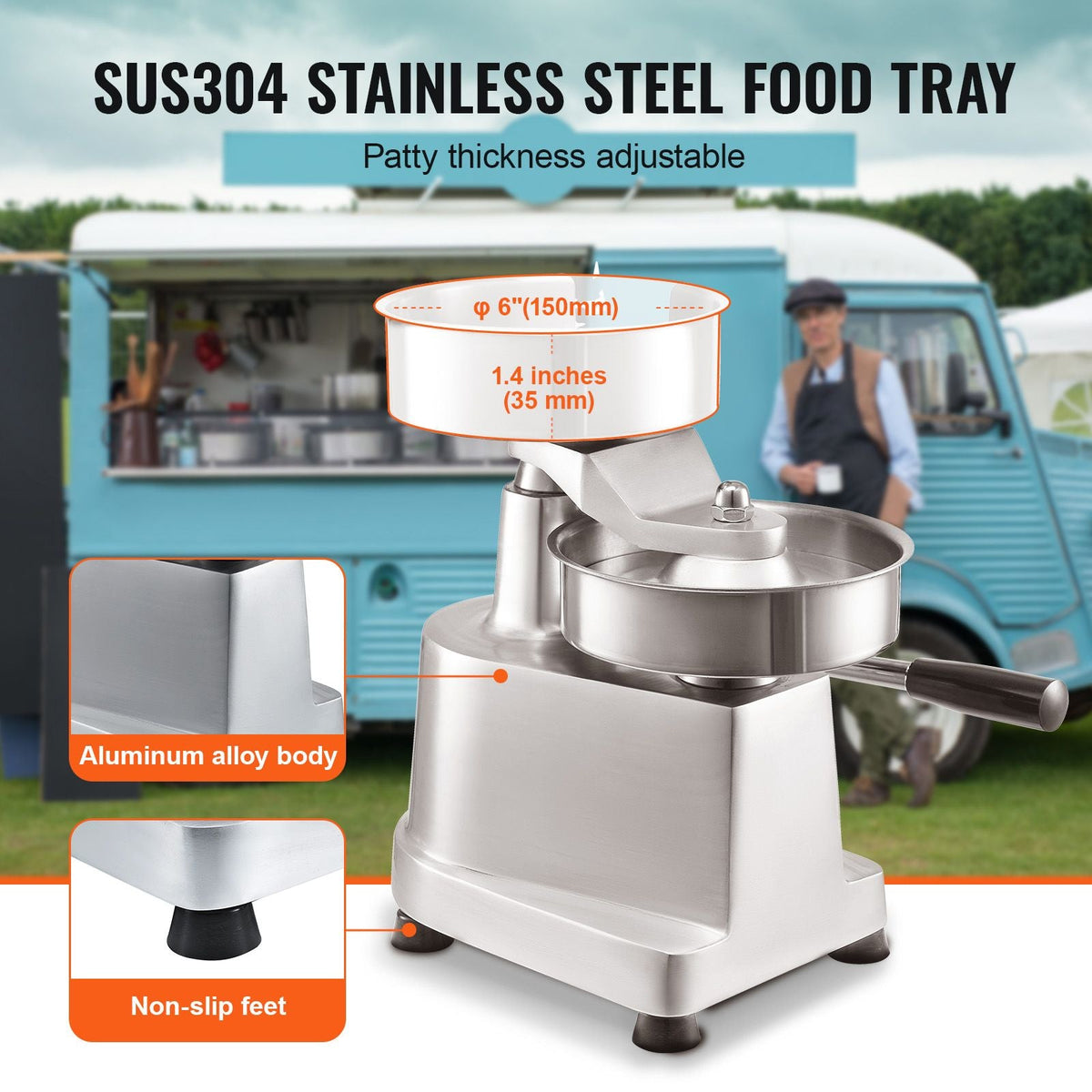 Commercial Burger Patty Maker, 150mm/6inch Hamburger Beef Patty Maker, Heavy Duty Food-Grade Stainless Steel Bowl Burger Press Machine, Kitchen Meat Forming Processor with 1000 Pcs Patty Papers