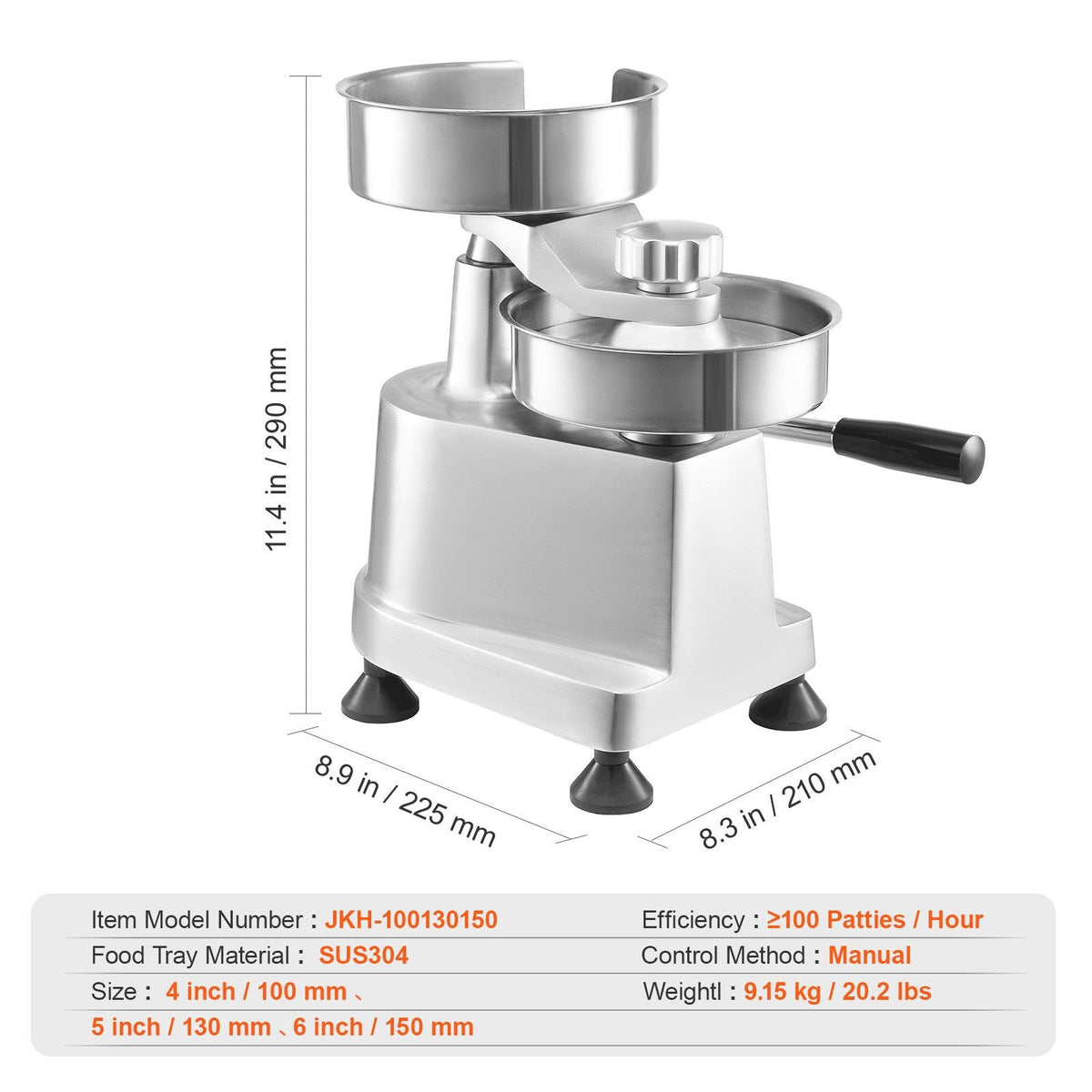 Commercial Burger Patty Maker, Hamburger Beef Patty Maker with 3 Convertible Mold(4/5/6-inch), Heavy Duty Stainless Steel Burger Press Machine, Meat Forming Processor with 1500 Pcs Patty Papers