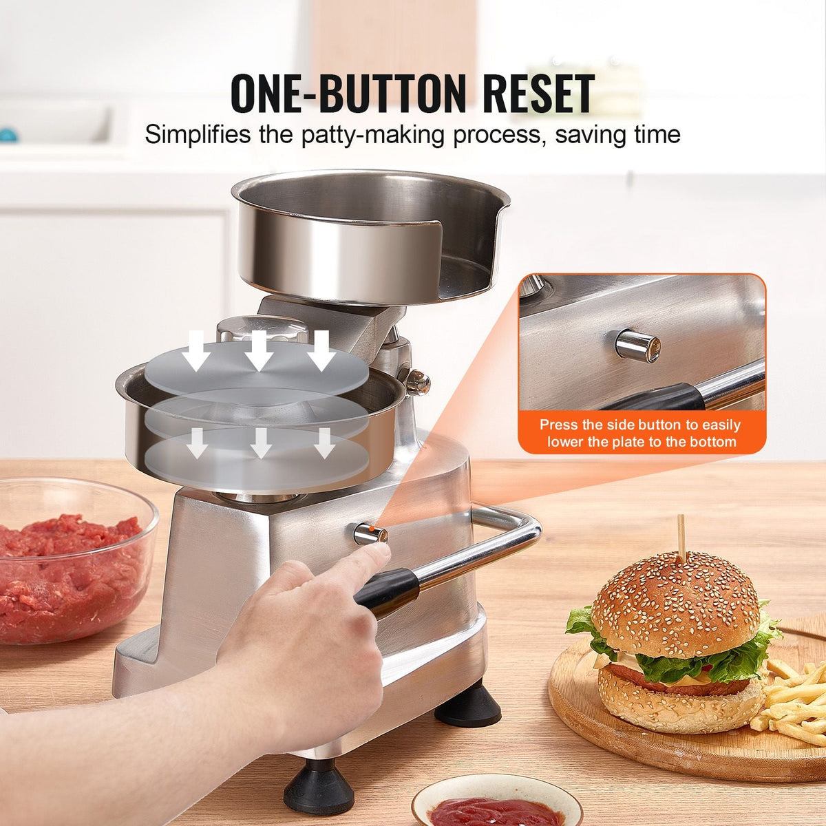 Commercial Burger Patty Maker, Hamburger Beef Patty Maker with 3 Convertible Mold(4/5/6-inch), Heavy Duty Stainless Steel Burger Press Machine, Meat Forming Processor with 1500 Pcs Patty Papers