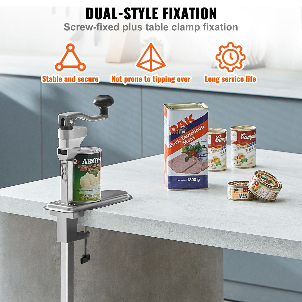 Commercial Can Opener, Heavy-Duty Manual Tabletop Cans Opener for Cans Up to 11.8 in Height, Height-Adjustable Can Openers Fixed with Screws & Table Clamp, for Restaurant, Hotel, and Food Store