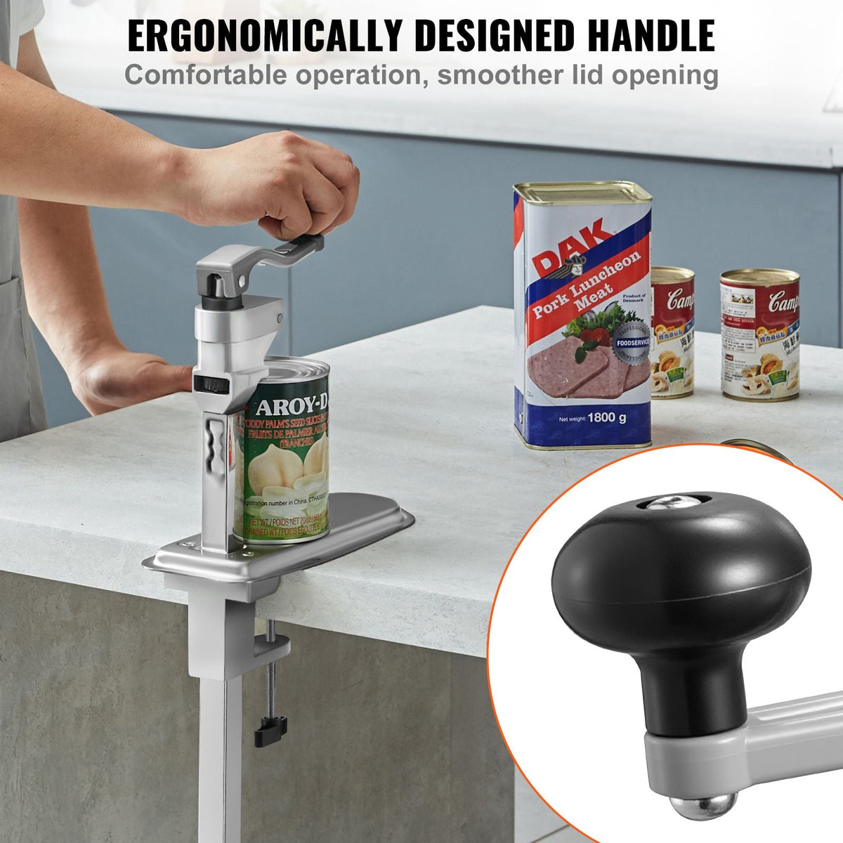 Commercial Can Opener, Heavy-Duty Manual Tabletop Cans Opener for Cans Up to 11.8 in Height, Height-Adjustable Can Openers Fixed with Screws & Table Clamp, for Restaurant, Hotel, and Food Store
