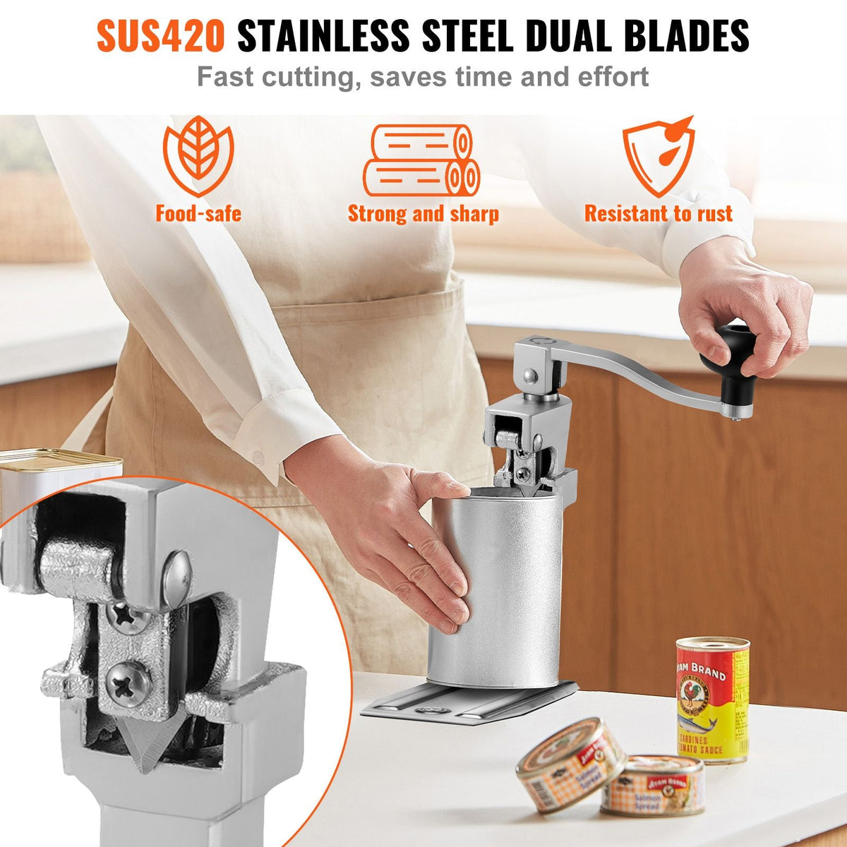 Commercial Can Opener, Heavy-Duty Manual Tabletop Cans Opener for Cans Up to 11.8 in Height, Height-Adjustable Professional Can Openers with Stainless Steel Blade, for Restaurant & Food Store