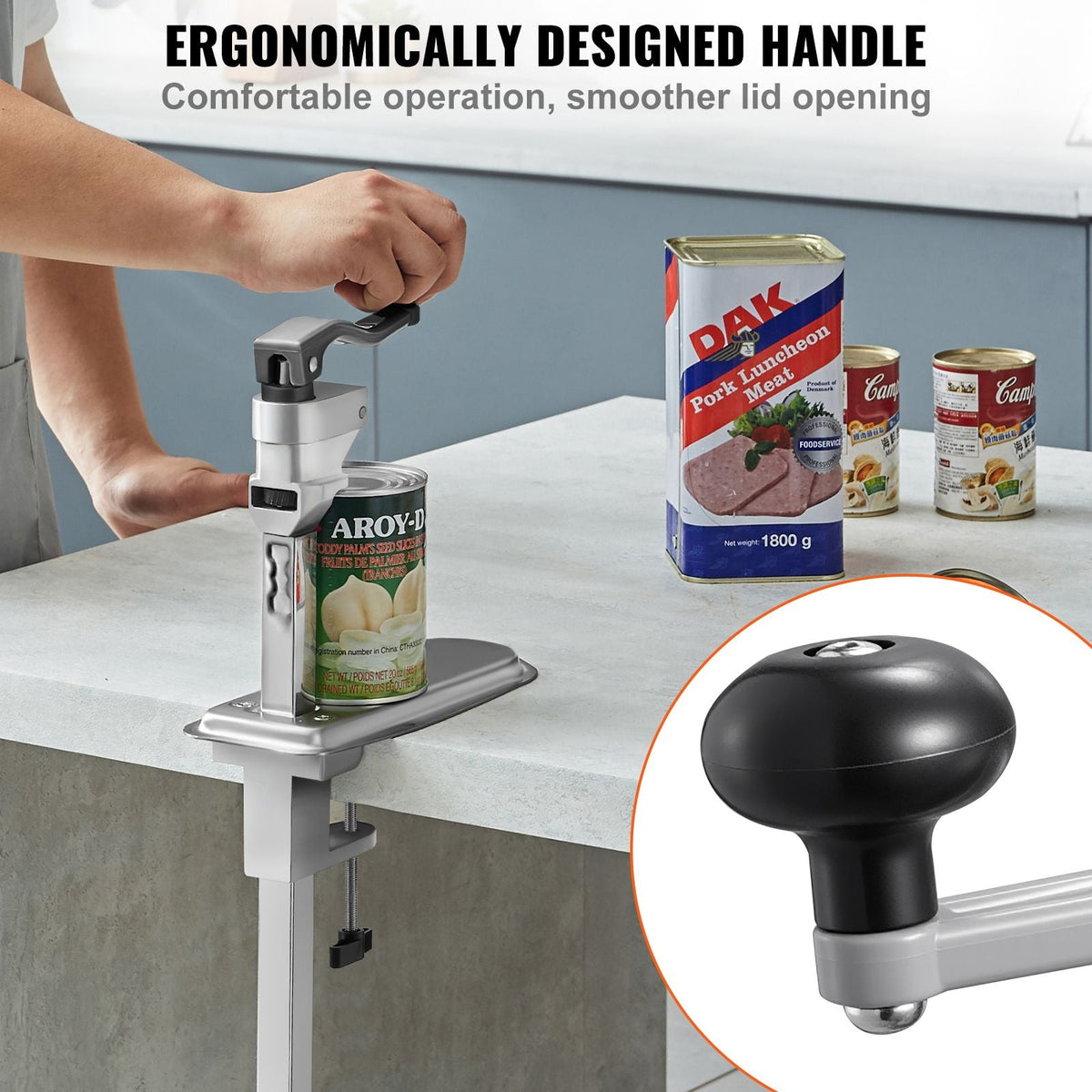 Commercial Can Opener, Heavy-Duty Manual Tabletop Cans Opener for Cans Up to 15.75 in Height, Height-Adjustable Can Openers Fixed with Screws & Table Clamp, for Restaurant, Hotel, and Food Store