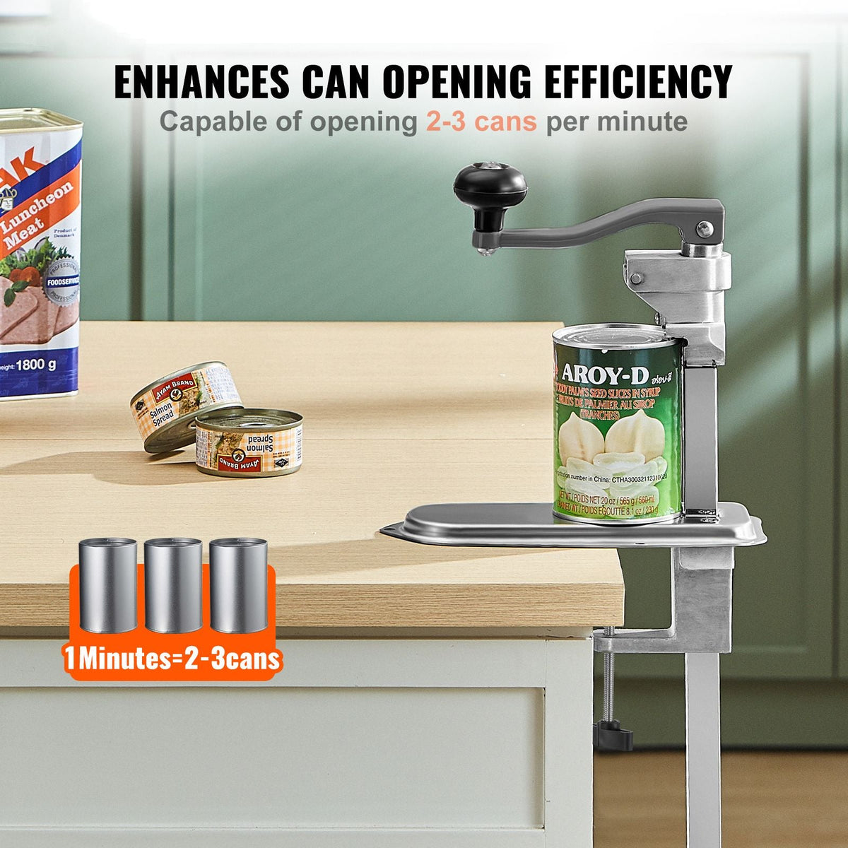 Commercial Can Opener, Heavy-Duty Manual Tabletop Cans Opener for Cans Up to 15.75 in Height, Height-Adjustable Can Openers Fixed with Screws & Table Clamp, for Restaurant, Hotel, and Food Store