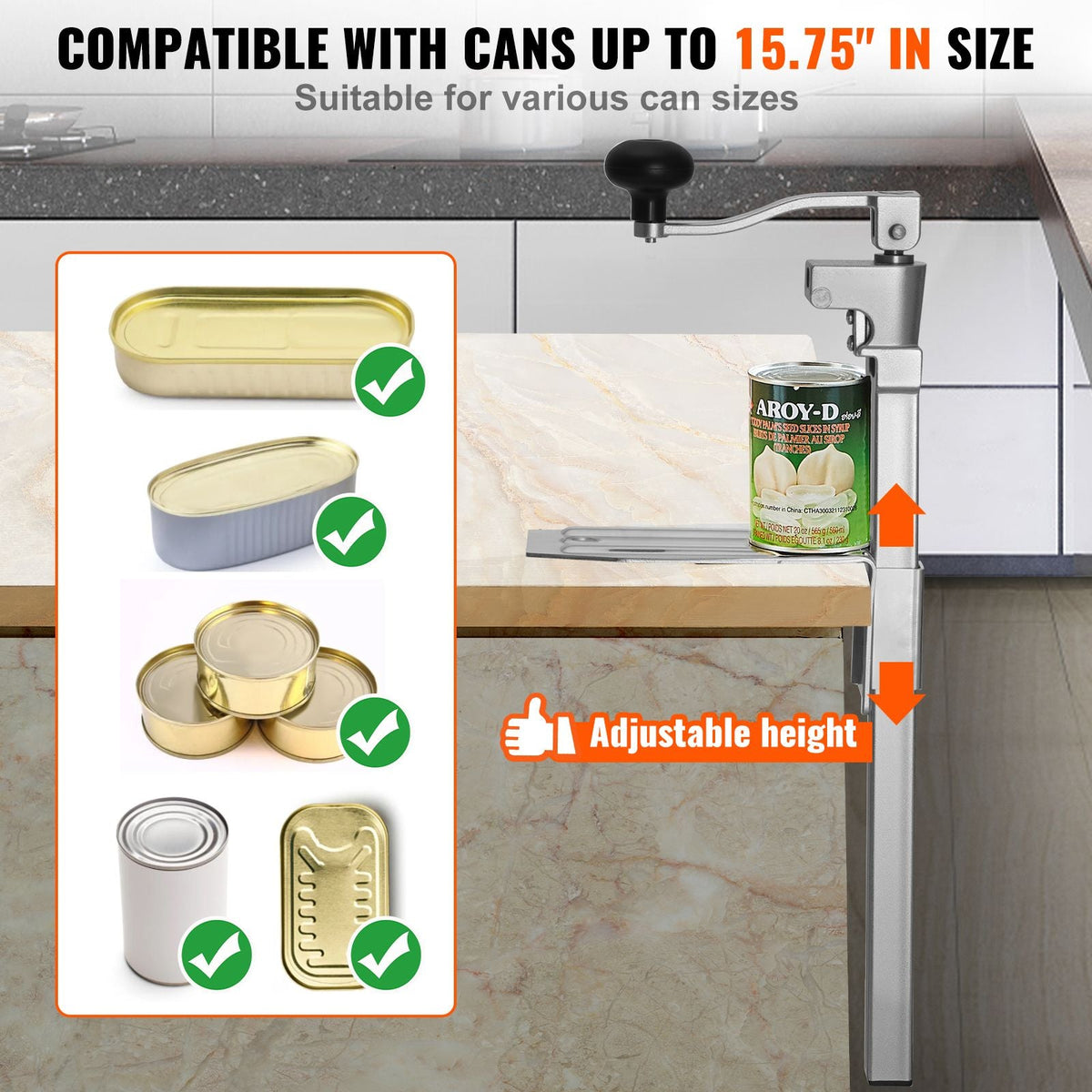 Commercial Can Opener, Heavy-Duty Manual Tabletop Cans Opener for Cans Up to 15.75 in Height, Height-Adjustable Professional Can Openers Fixed with Screws, for Restaurant, Hotel, and Food Store