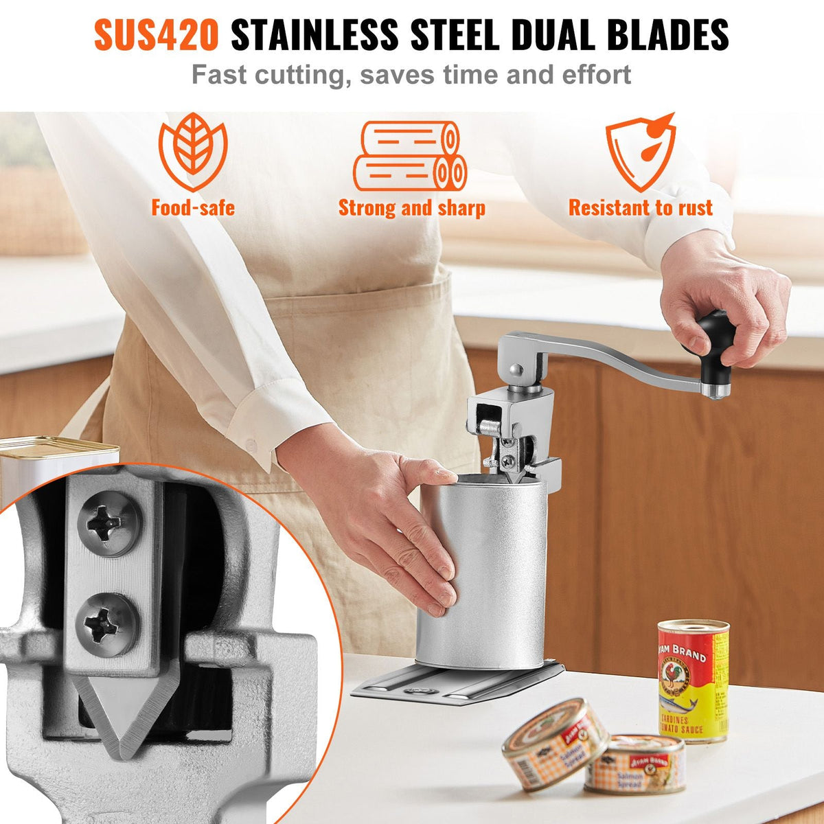 Commercial Can Opener, Heavy-Duty Manual Tabletop Cans Opener for Cans Up to 15.75 in Height, Height-Adjustable Professional Can Openers Fixed with Screws, for Restaurant, Hotel, and Food Store
